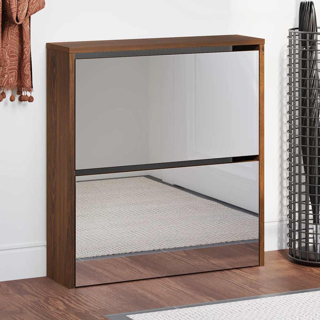 Scarpiera con Specchio a 2 Livelli Rovere marrone 63x17x67 cm