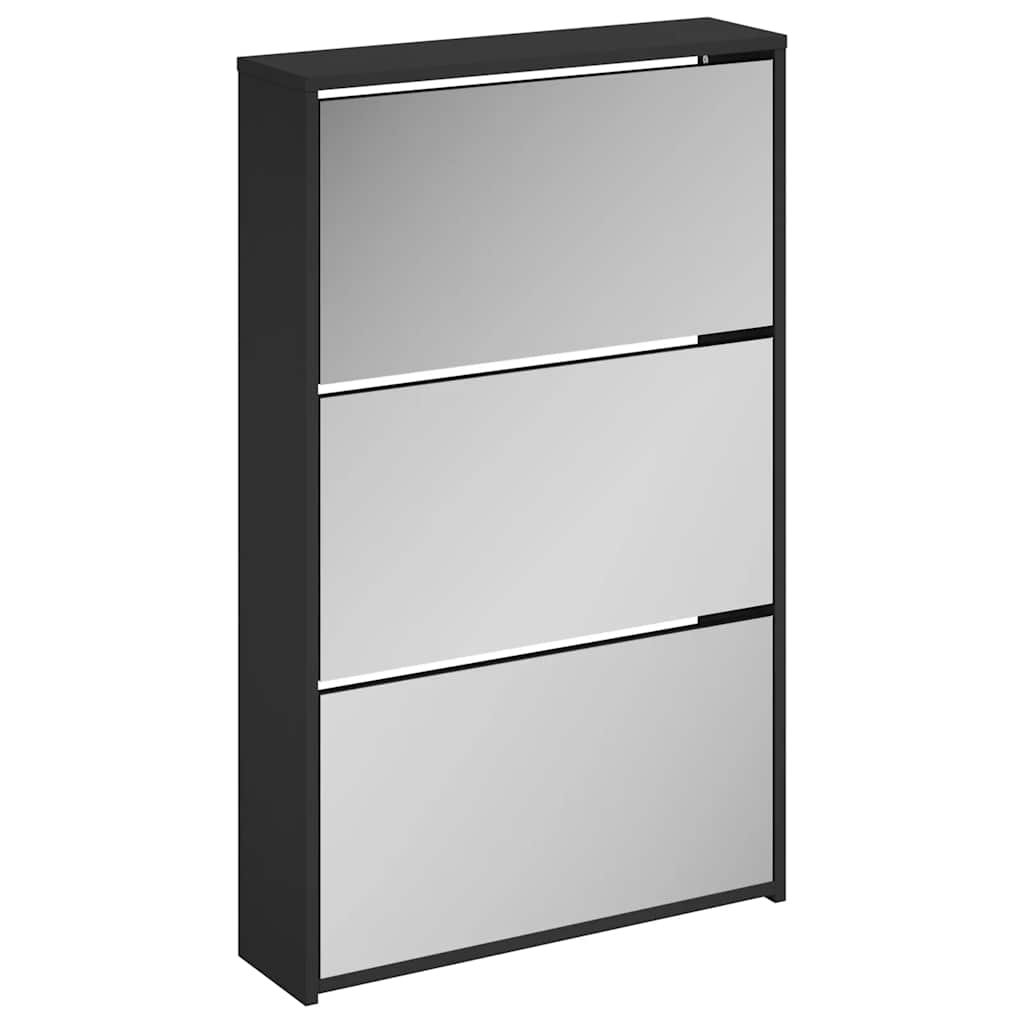 Scarpiera con Specchio a 3 Ripiani Nera 63x17x102,5 cm