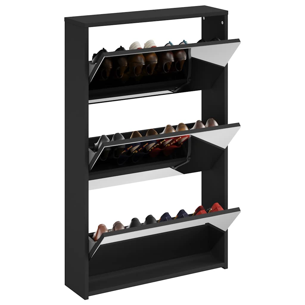 Scarpiera con Specchio a 3 Ripiani Nera 63x17x102,5 cm