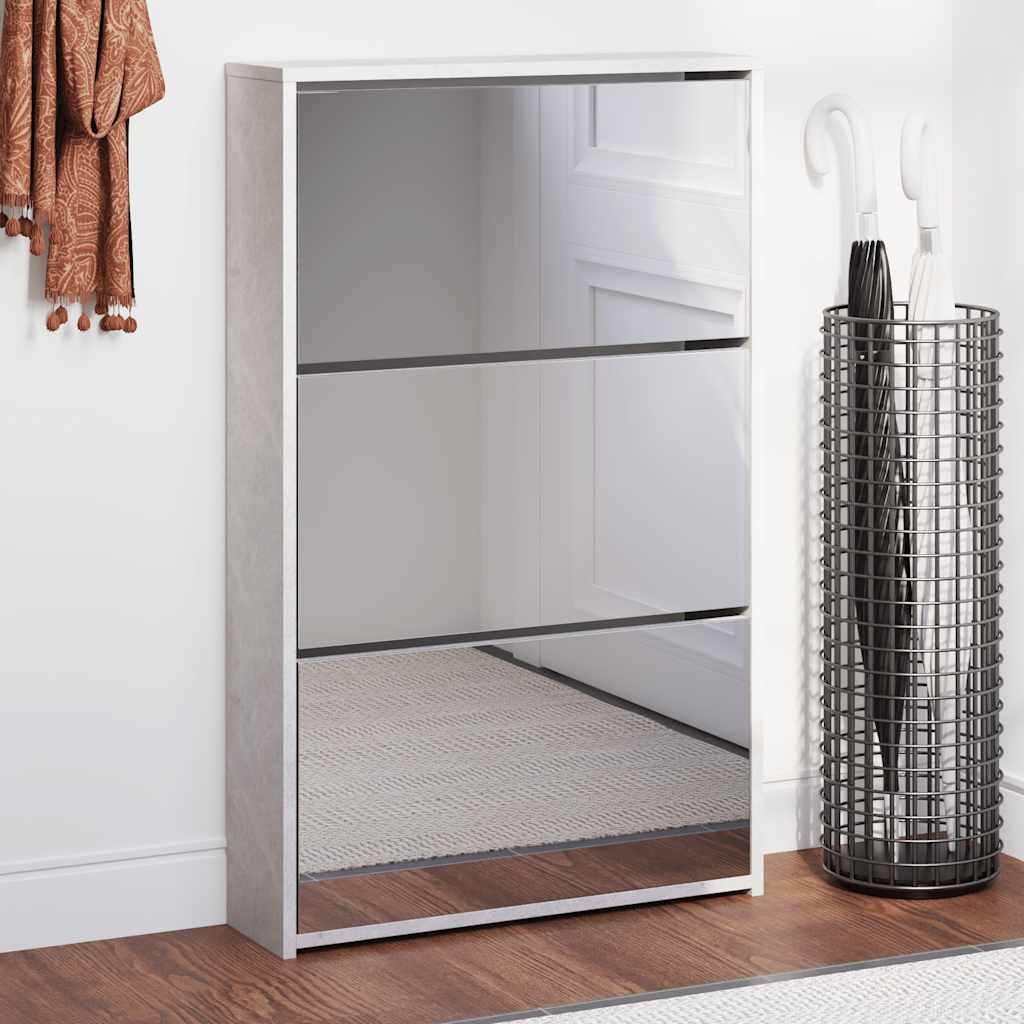 Scarpiera con Specchio a 3 Livelli Grigio cemento 63x17x102,5cm