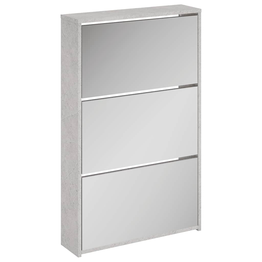 Scarpiera con Specchio a 3 Livelli Grigio cemento 63x17x102,5cm
