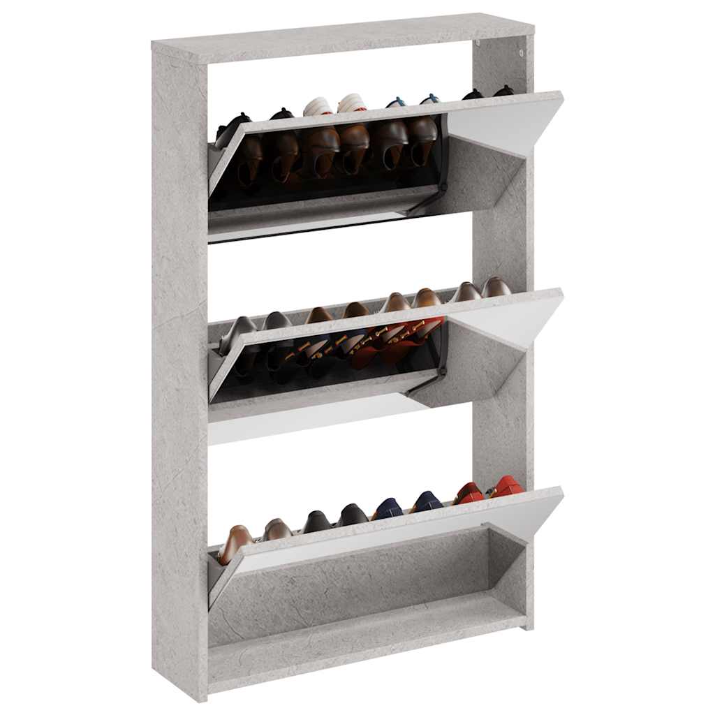 Scarpiera con Specchio a 3 Livelli Grigio cemento 63x17x102,5cm