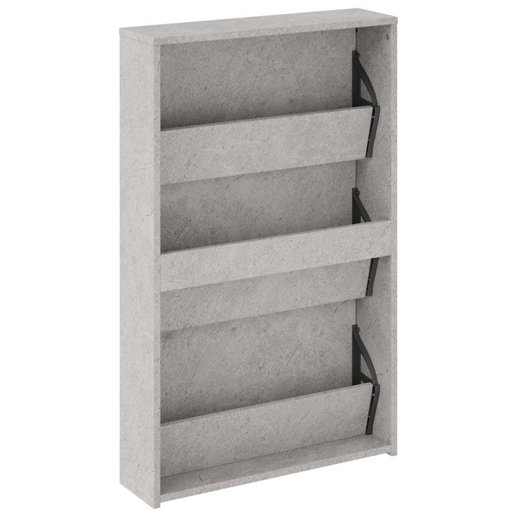 Scarpiera con Specchio a 3 Livelli Grigio cemento 63x17x102,5cm
