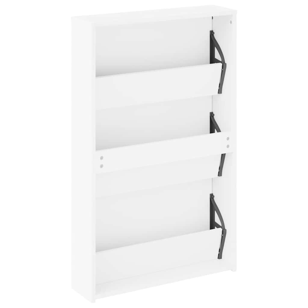 Scarpiera con Specchio 3 Strati Bianco Lucido 63x17x102,5 cm