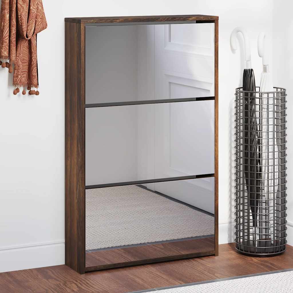 Scarpiera con Specchio a 3 Livelli Rovere fumo 63x17x102,5 cm