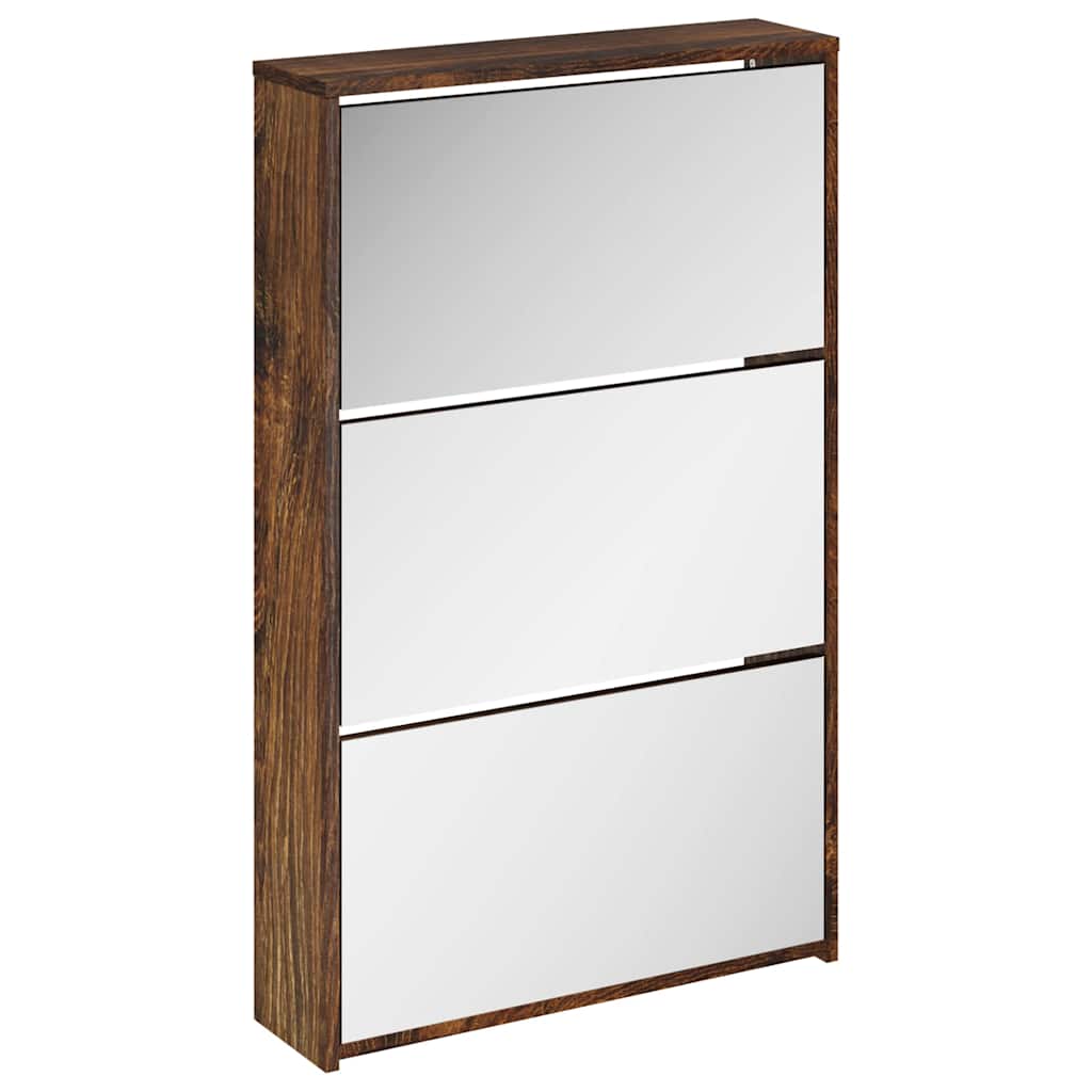 Scarpiera con Specchio a 3 Livelli Rovere fumo 63x17x102,5 cm