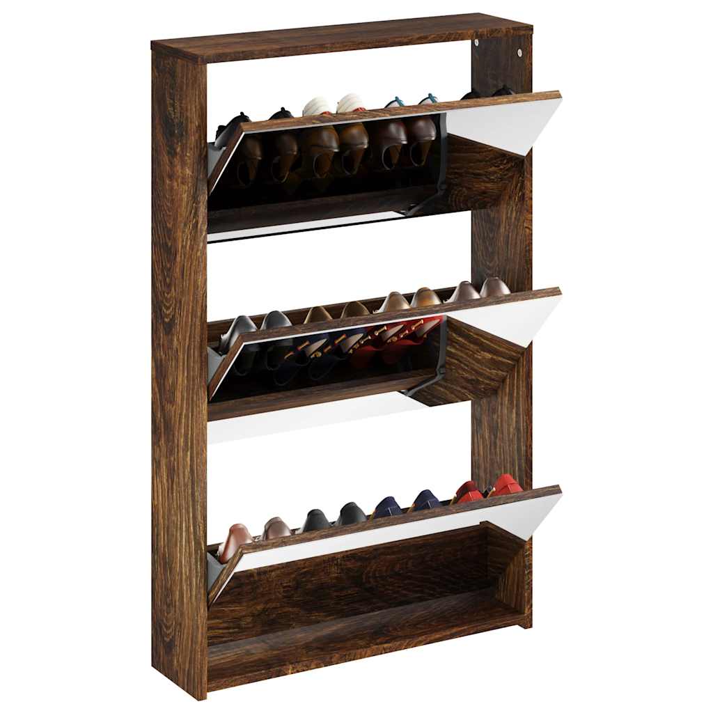 Scarpiera con Specchio a 3 Livelli Rovere fumo 63x17x102,5 cm