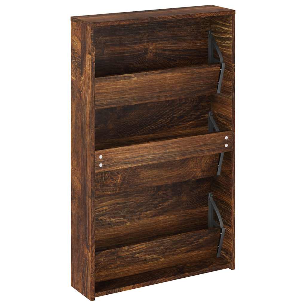 Scarpiera con Specchio a 3 Livelli Rovere fumo 63x17x102,5 cm