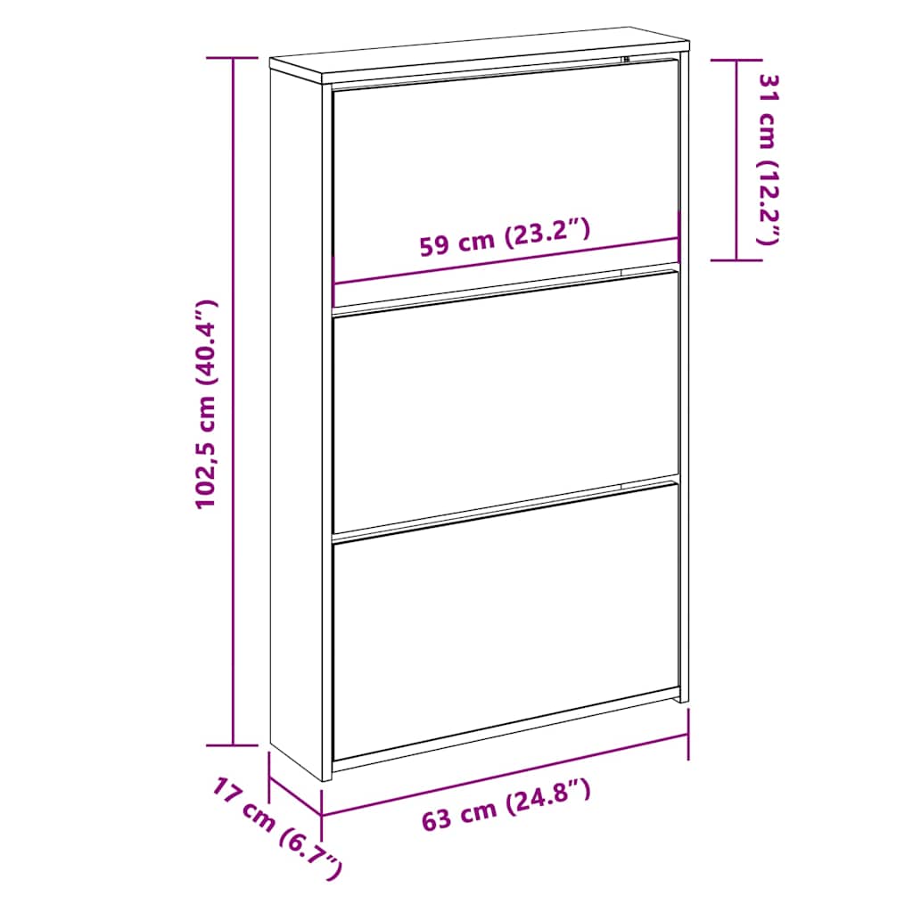 Scarpiera con Specchio a 3 Livelli Rovere fumo 63x17x102,5 cm