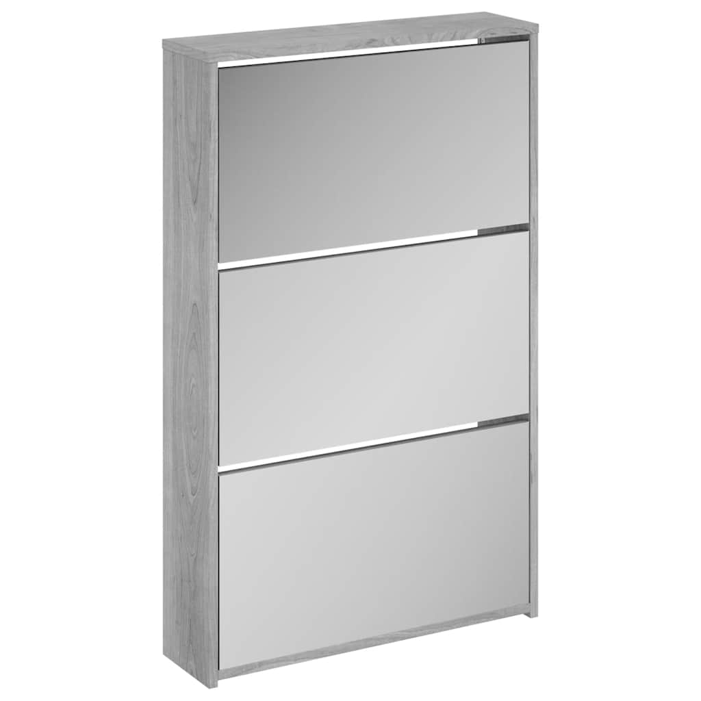 Scarpiera con Specchio a 3 Livelli Grigio sonoma 63x17x102,5 cm