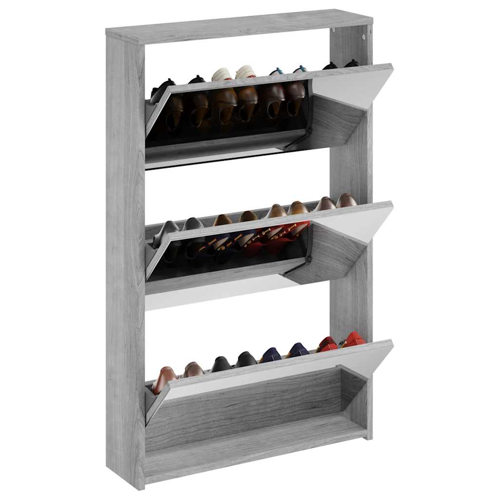Scarpiera con Specchio a 3 Livelli Grigio sonoma 63x17x102,5 cm