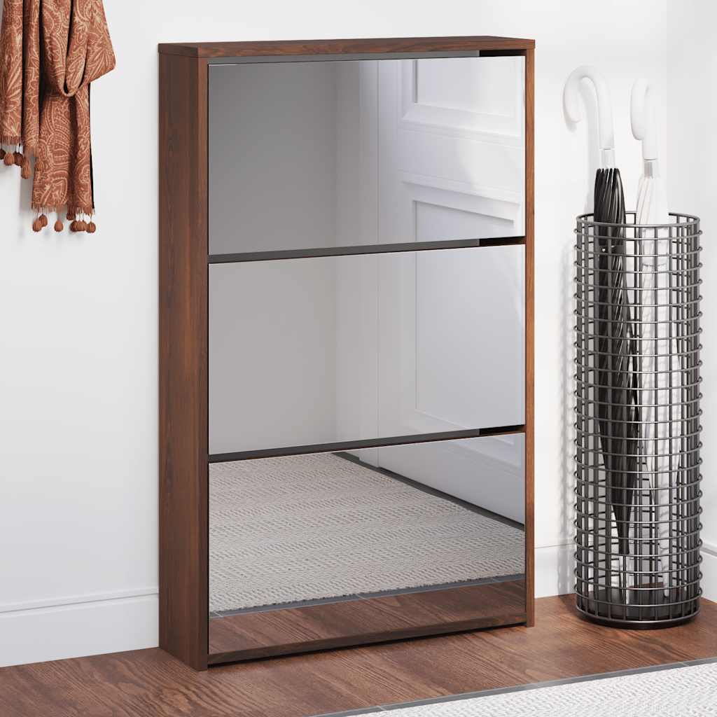 Scarpiera con Specchio a 3 Livelli Rovere marrone 63x17x102,5cm