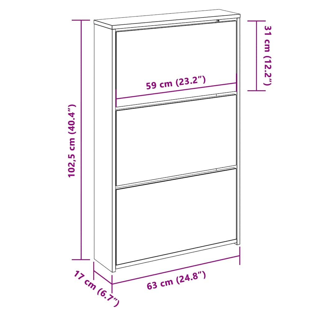 Scarpiera con Specchio a 3 Livelli Rovere marrone 63x17x102,5cm
