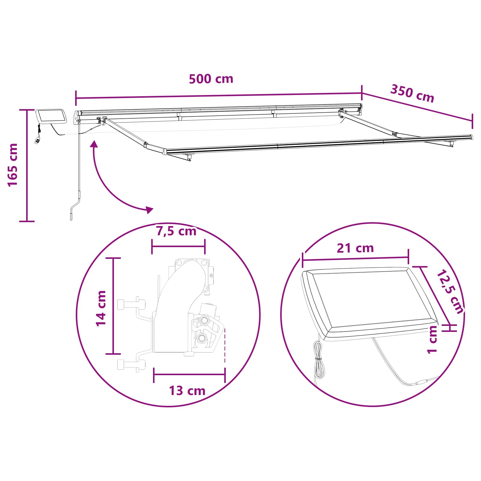 Tenda retrattile Tortora 500 × 350 cm Tessuto e Alluminio