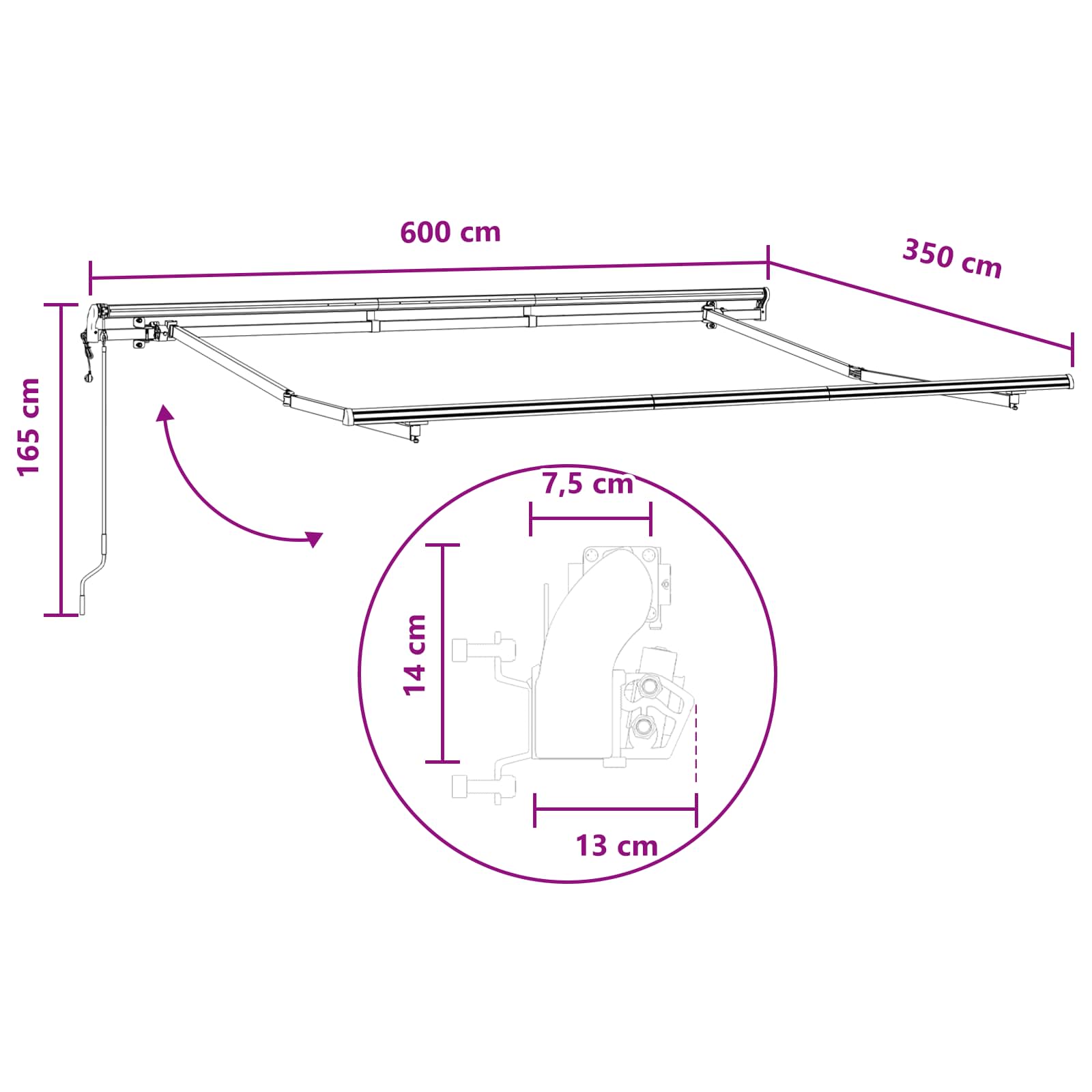 Tenda retrattile Tortora 600 × 350 cm Tessuto e Alluminio