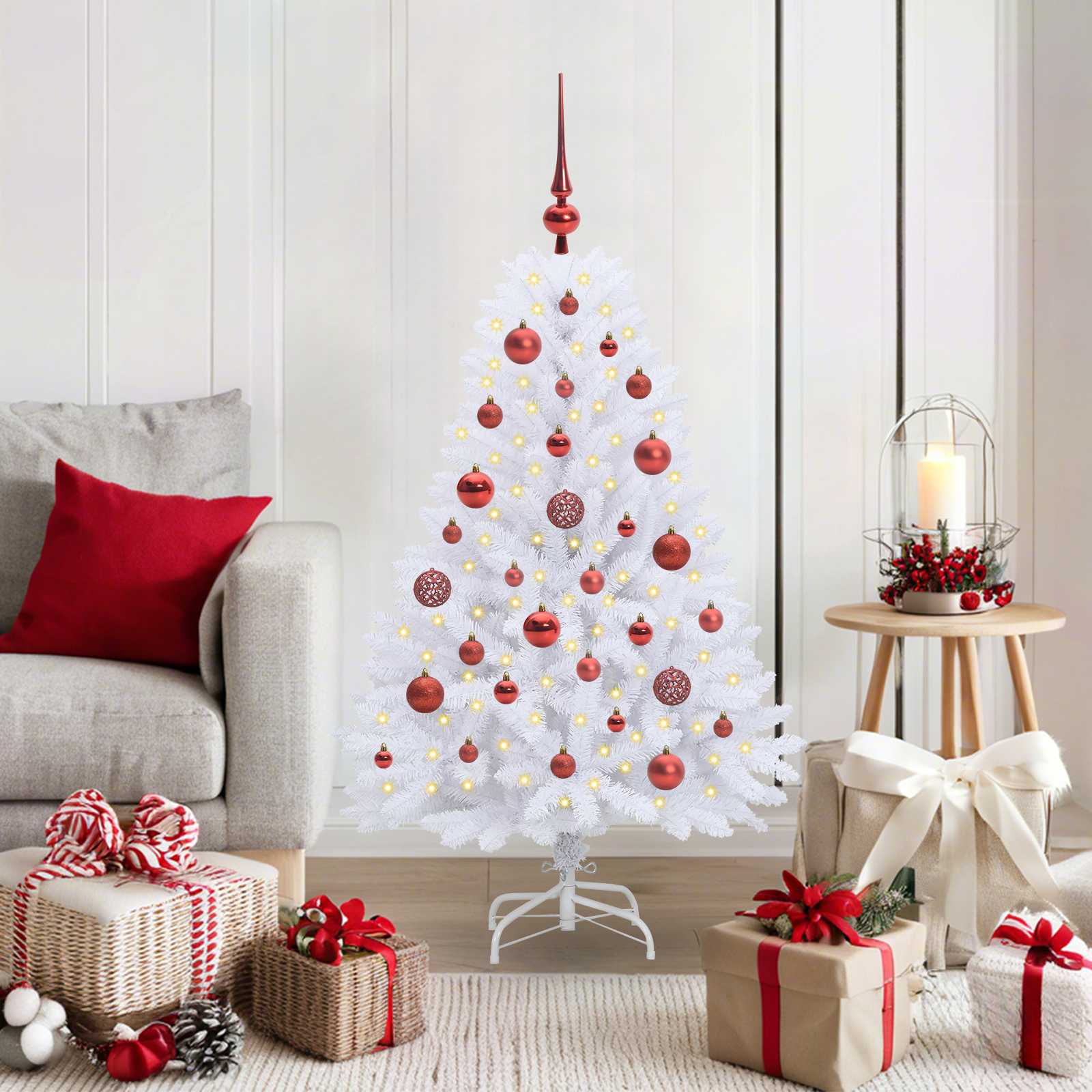 Albero di Natale Artificiale con Rami Pieghevoli Bianco 120 cm