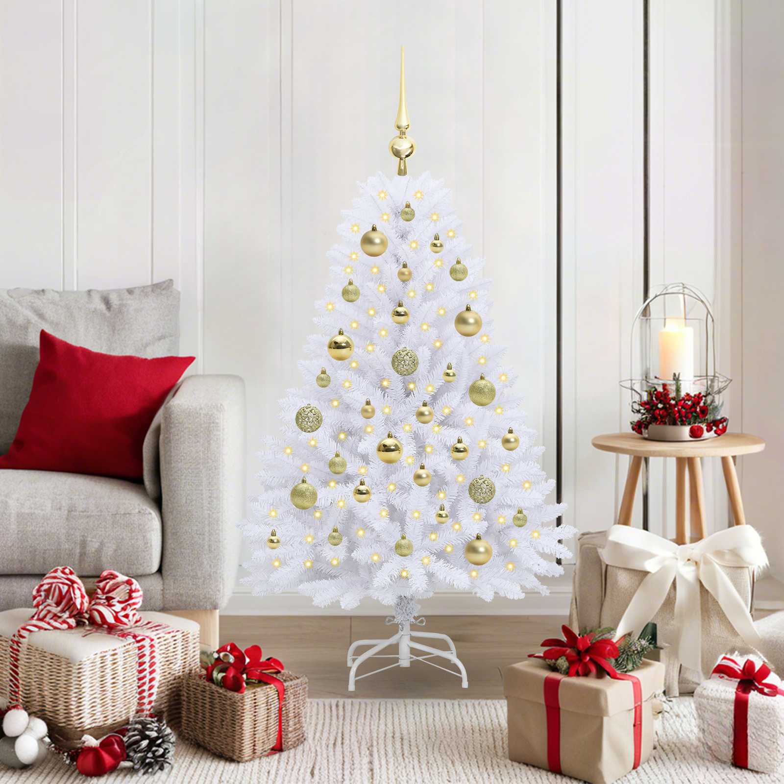 Albero di Natale Artificiale con Rami Pieghevoli Bianco 120 cm