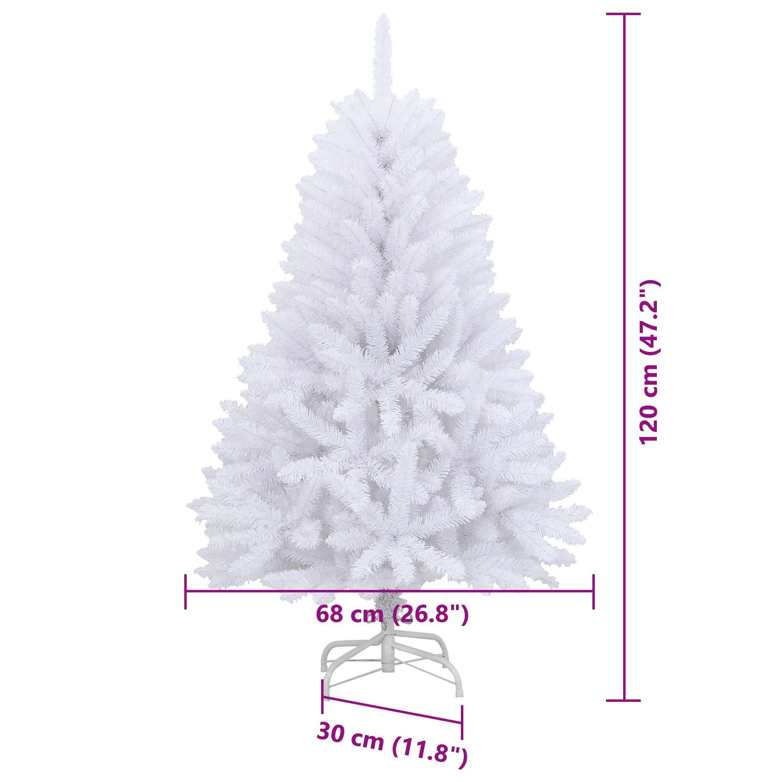 Albero di Natale Artificiale con Rami Pieghevoli Bianco 120 cm