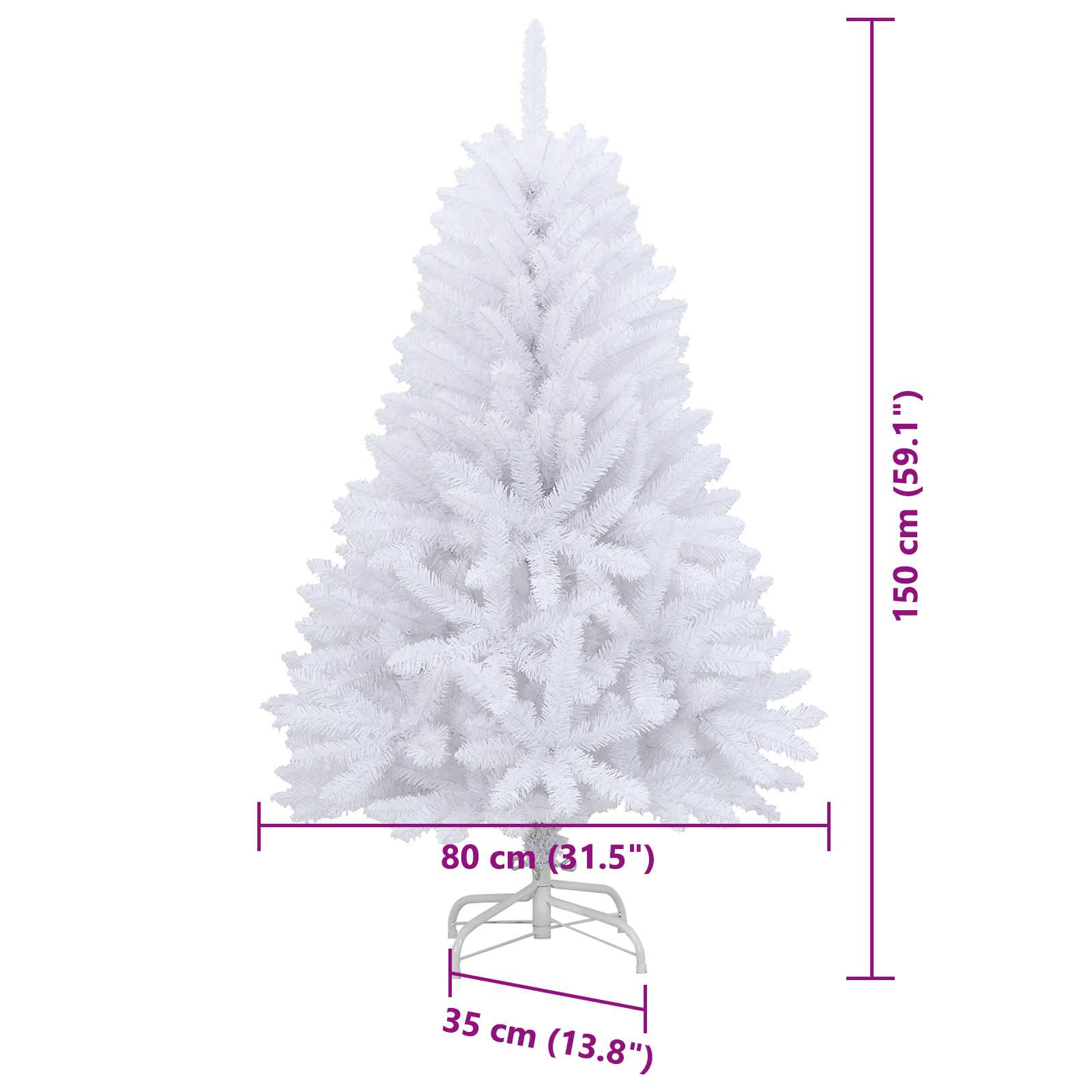 Albero di Natale Artificiale con Rami Pieghevoli Bianco 150 cm