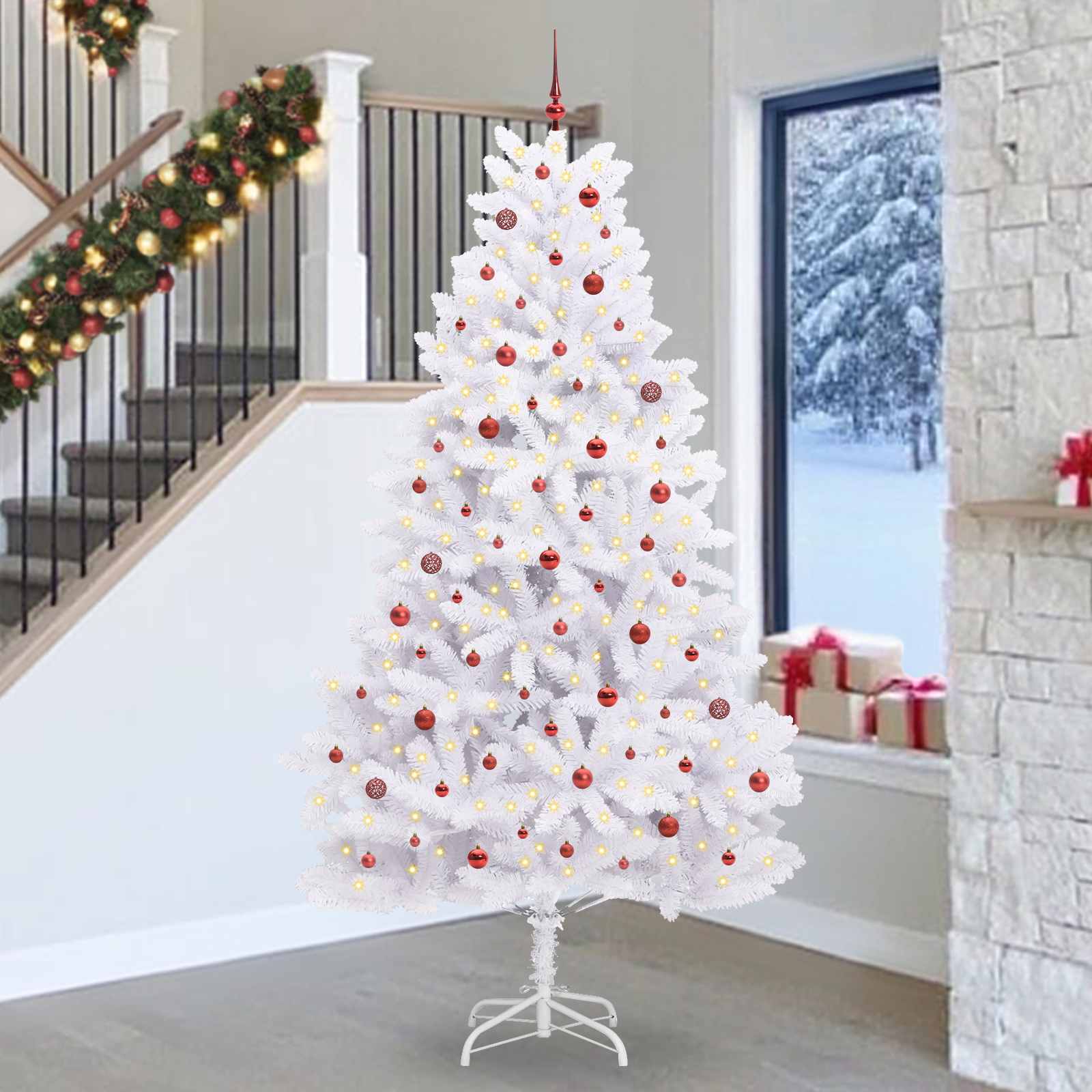 Albero di Natale Artificiale con Rami Pieghevoli Bianco 270 cm