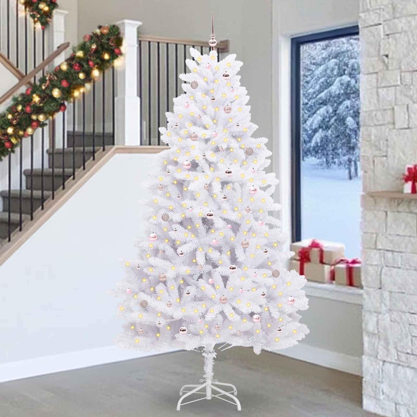 Albero di Natale Artificiale con Rami Pieghevoli Bianco 270 cm