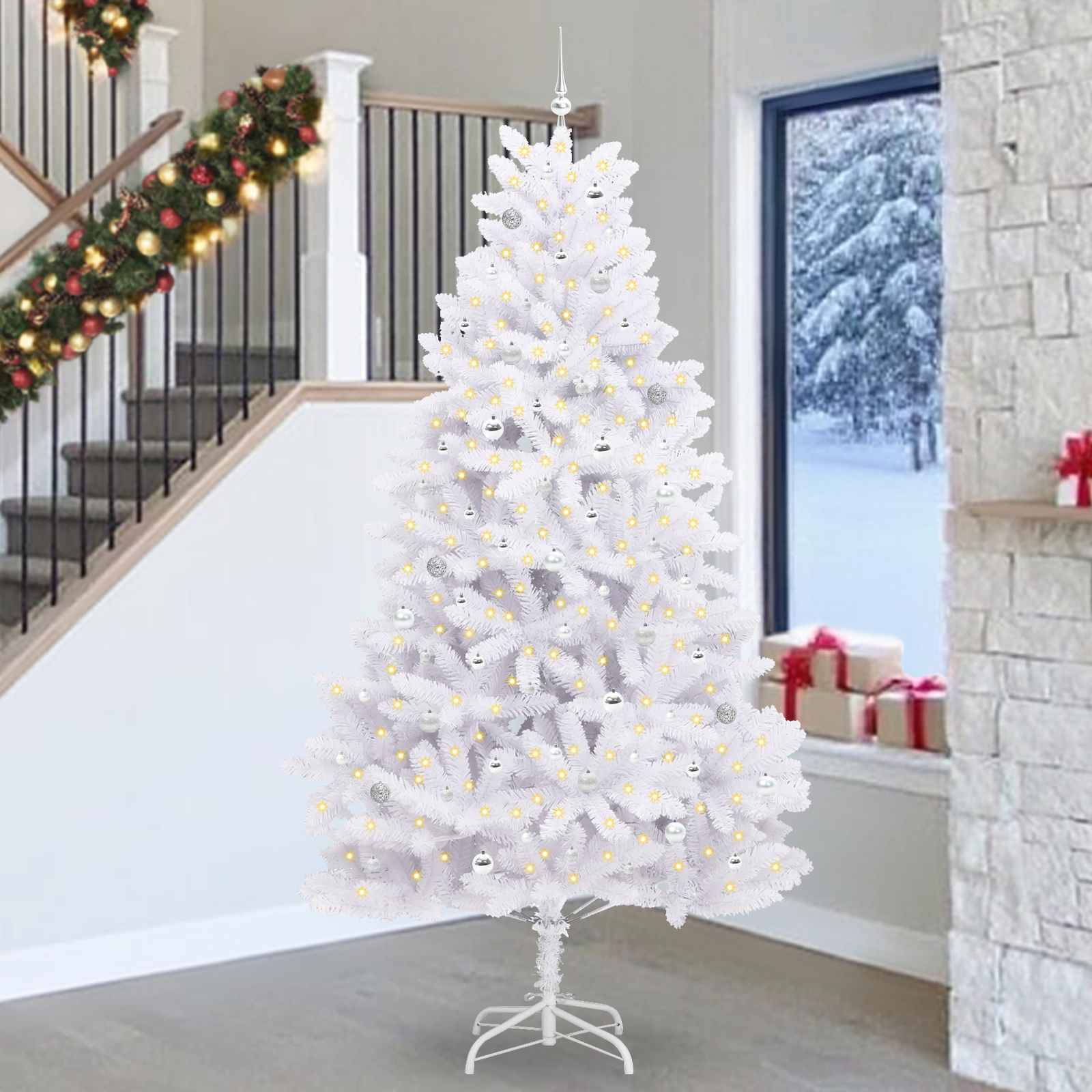 Albero di Natale Artificiale con Rami Pieghevoli Bianco 270 cm