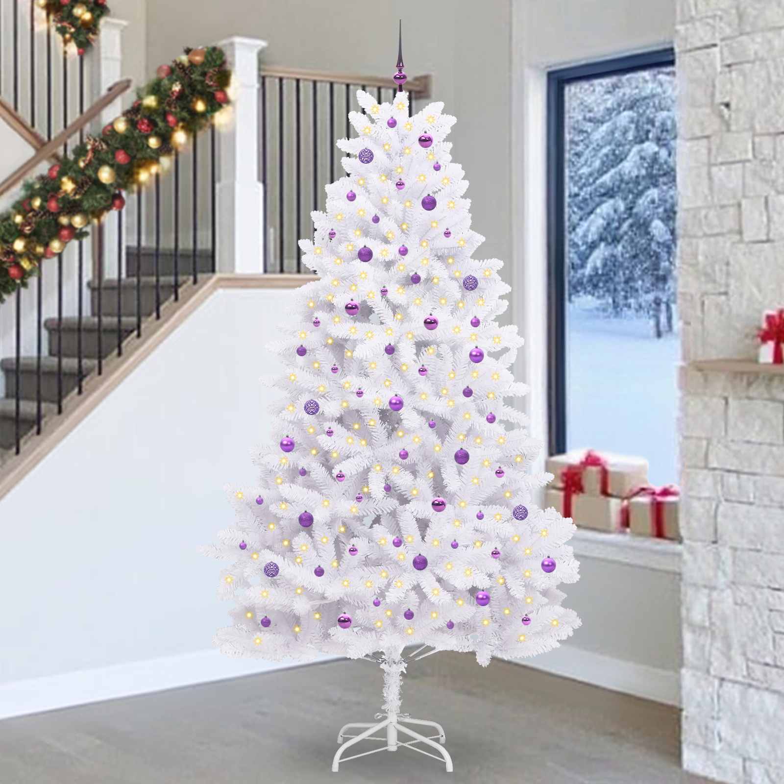 Albero di Natale Artificiale con Rami Pieghevoli Bianco 270 cm