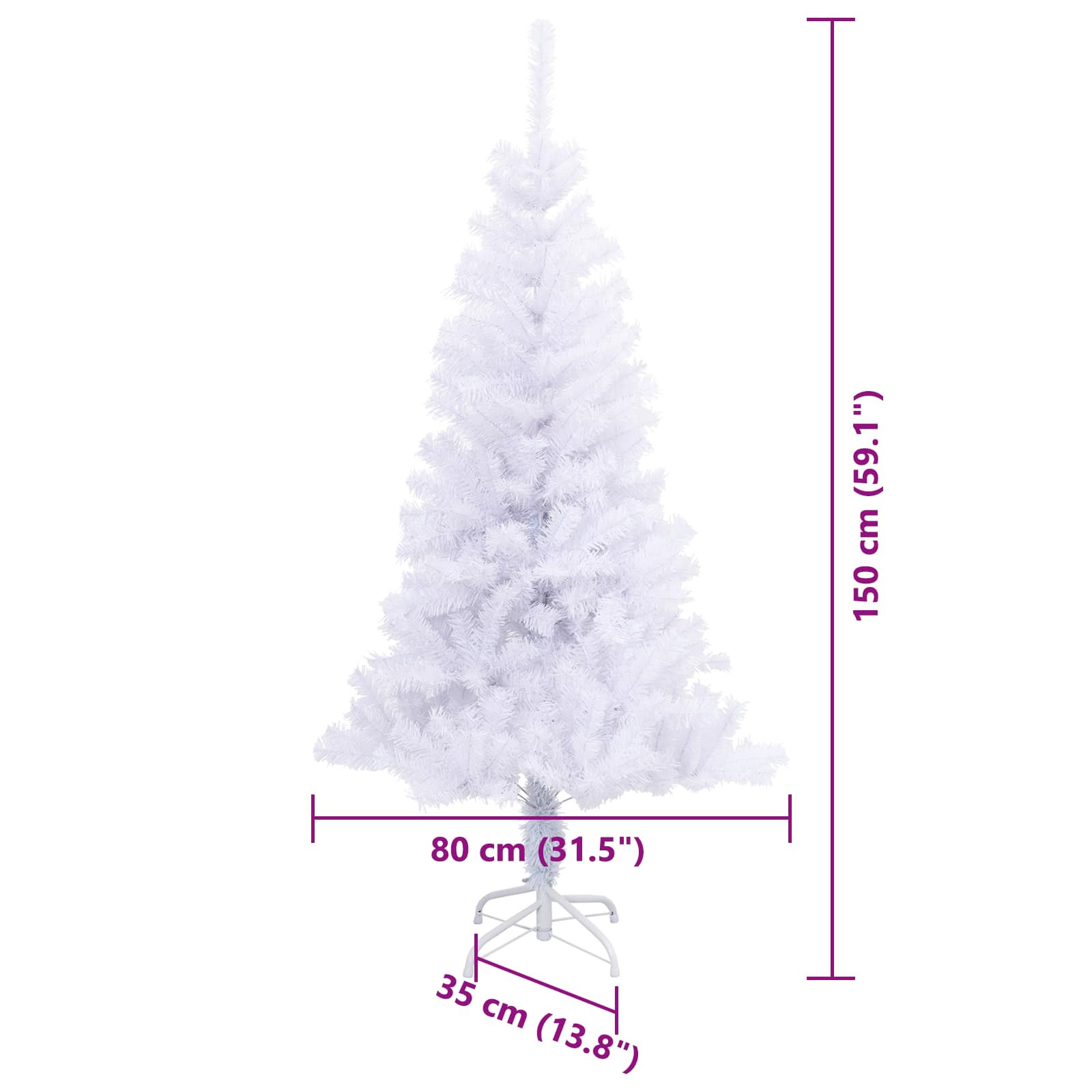 Albero di Natale artificiale Bianco 150 cm PVC e Acciaio