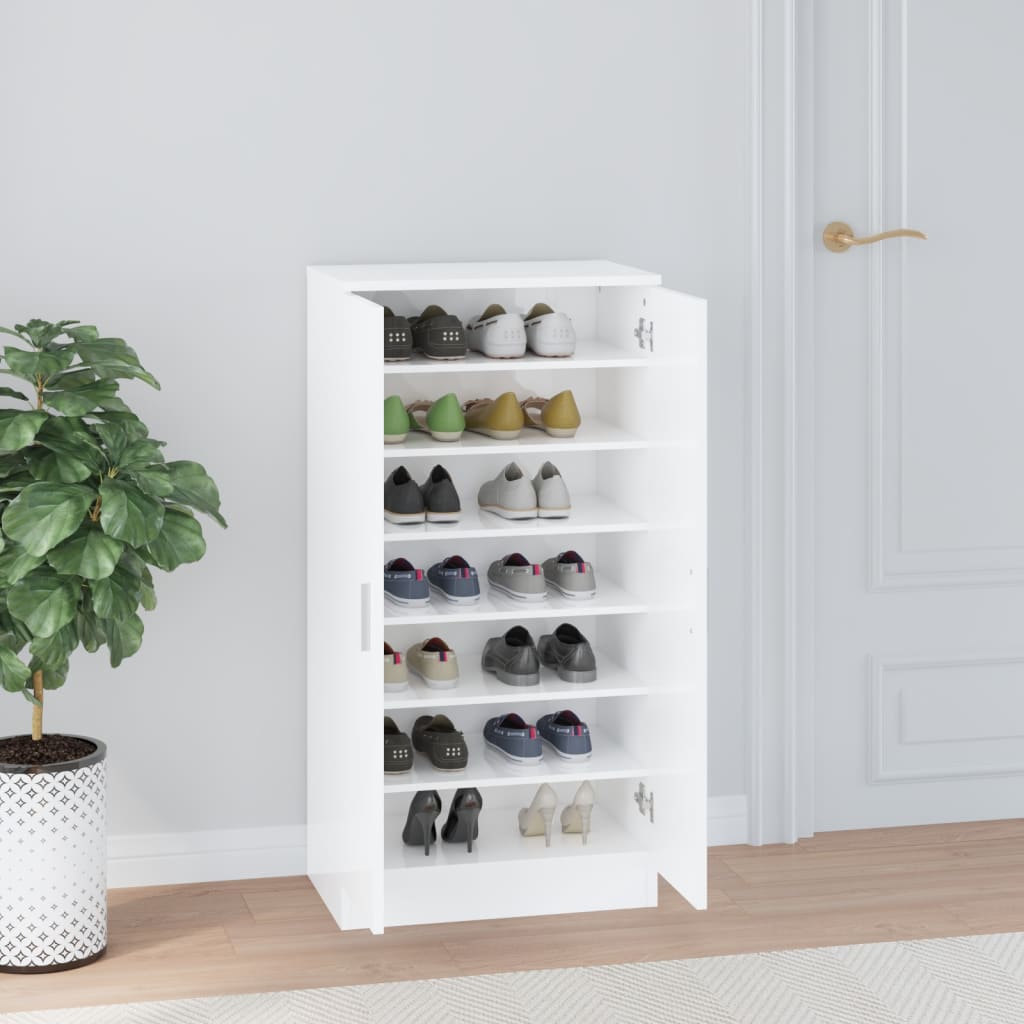 Scarpiera Bianco Lucido 55x35x108 cm in Legno Multistrato