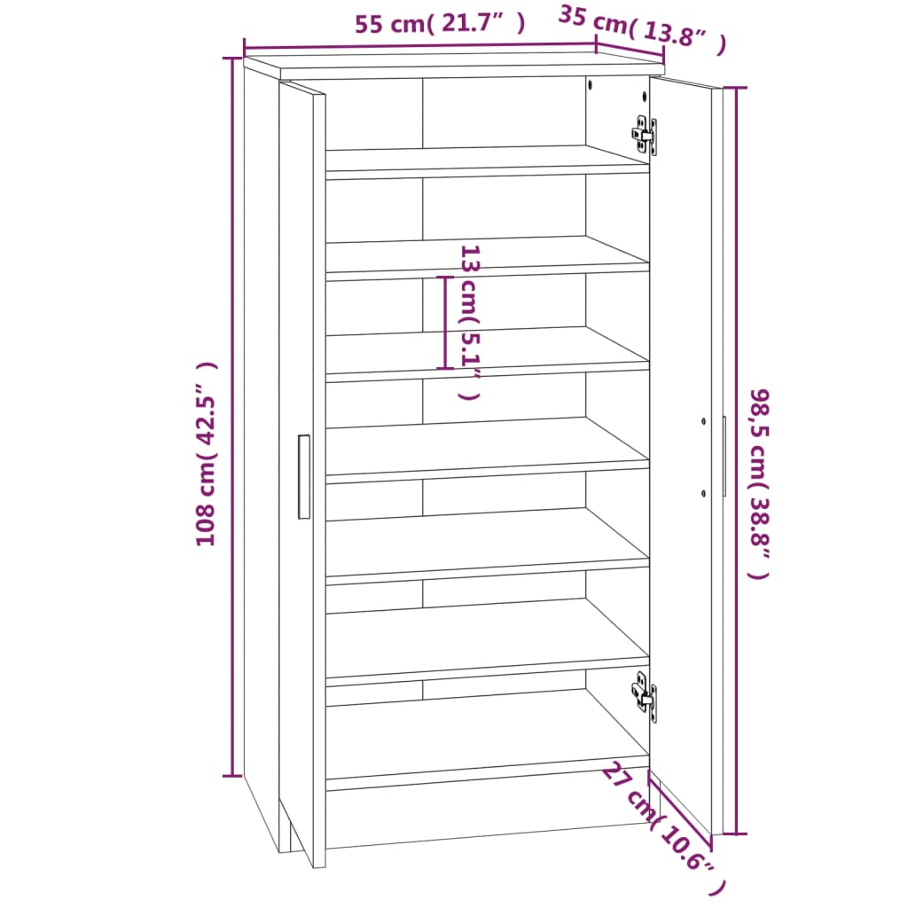 Scarpiera Bianco Lucido 55x35x108 cm in Legno Multistrato