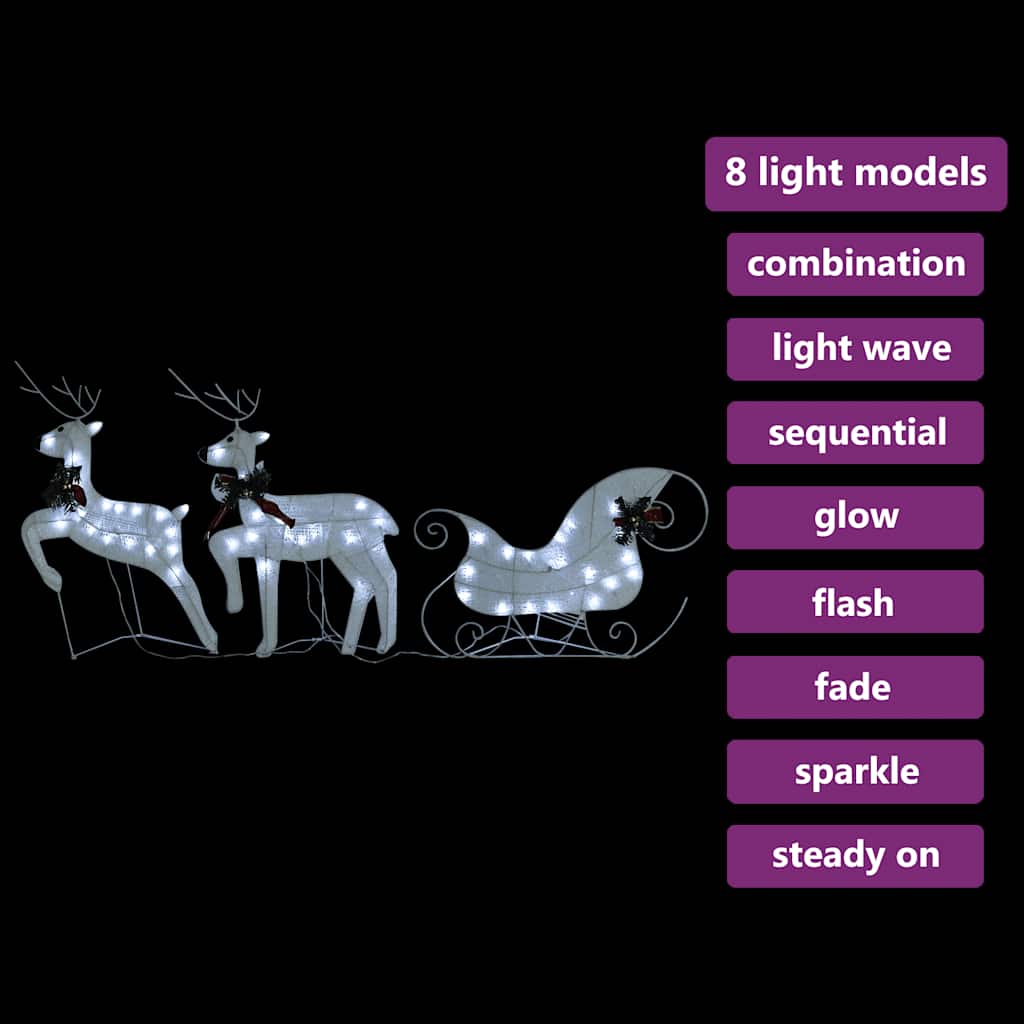 Renne e Slitta di Natale Decorazione Esterni 60 LED Bianco
