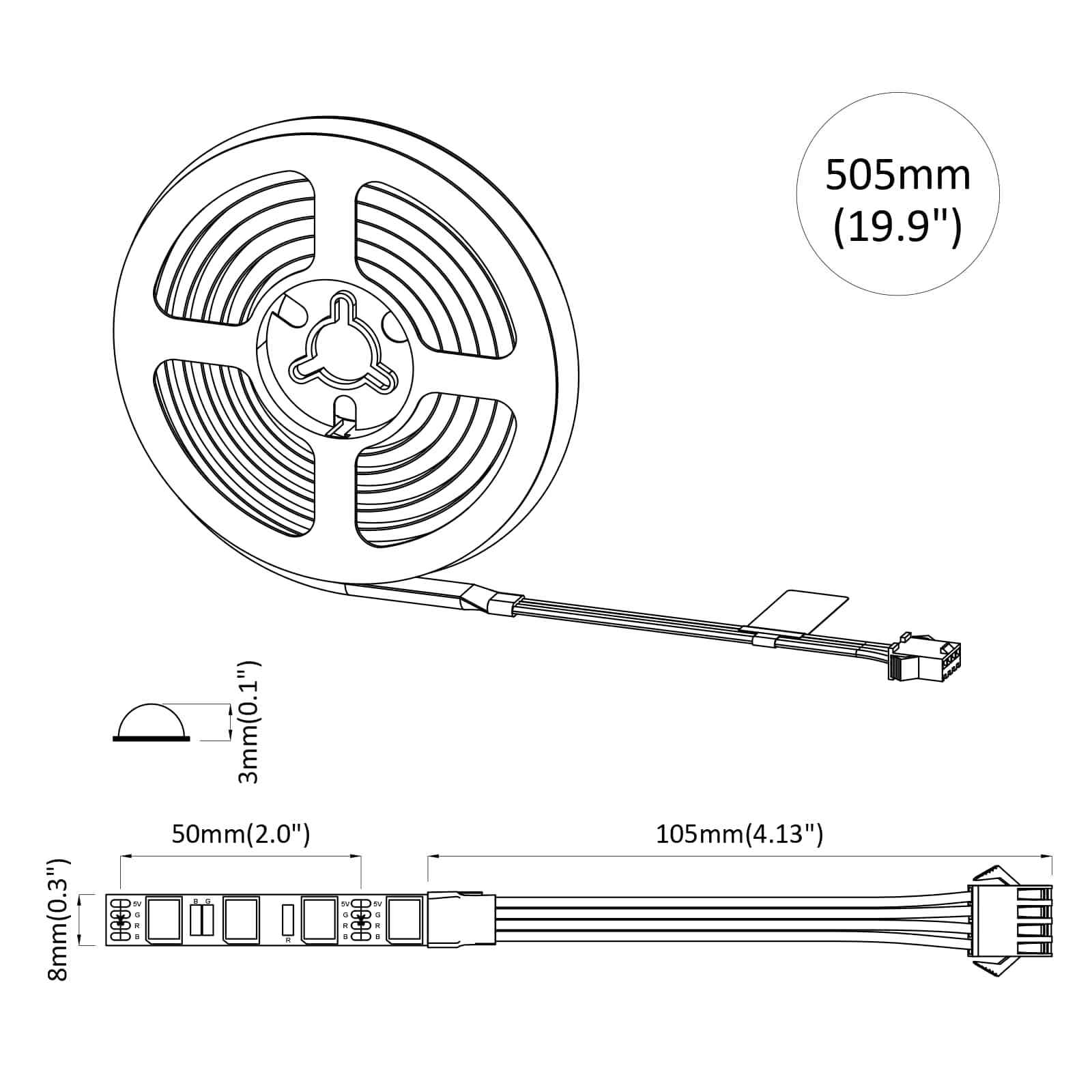 Striscia LED 2 pz Nero e trasparente Rame e plastica