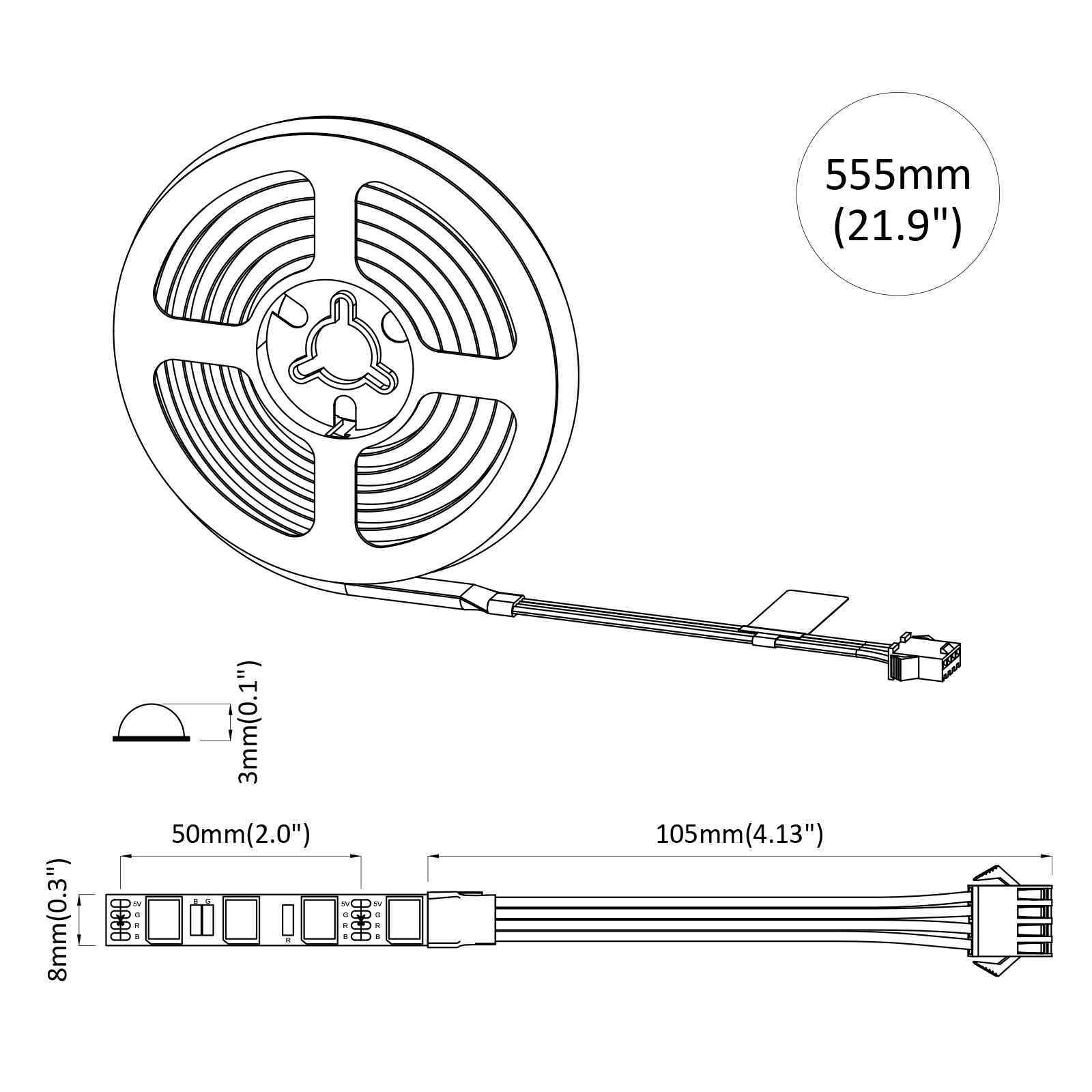 Striscia LED 2 pz Nero e trasparente Rame e plastica