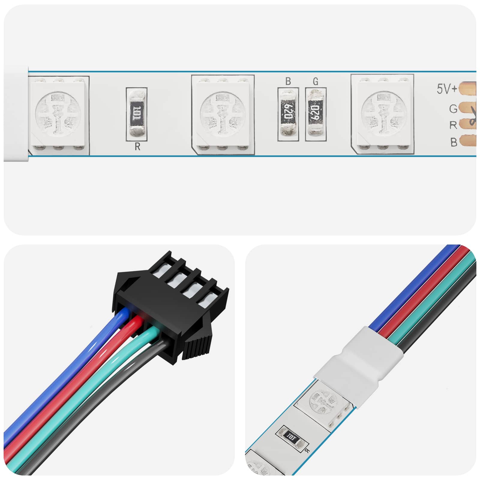 Striscia LED 2 pz Nero e Bianco Rame e plastica