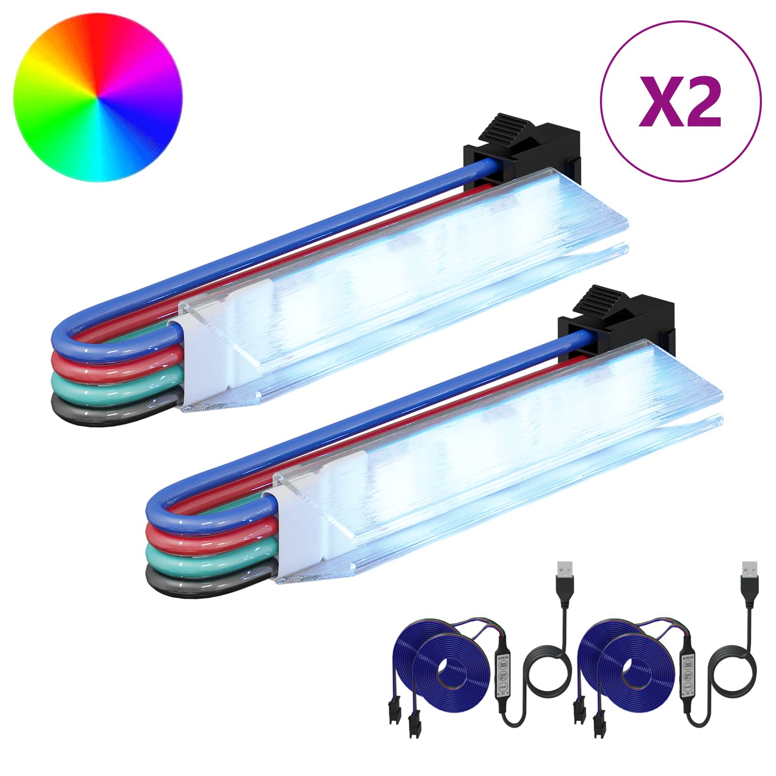 Striscia LED 2 pz Nero e Multicolore Rame e plastica