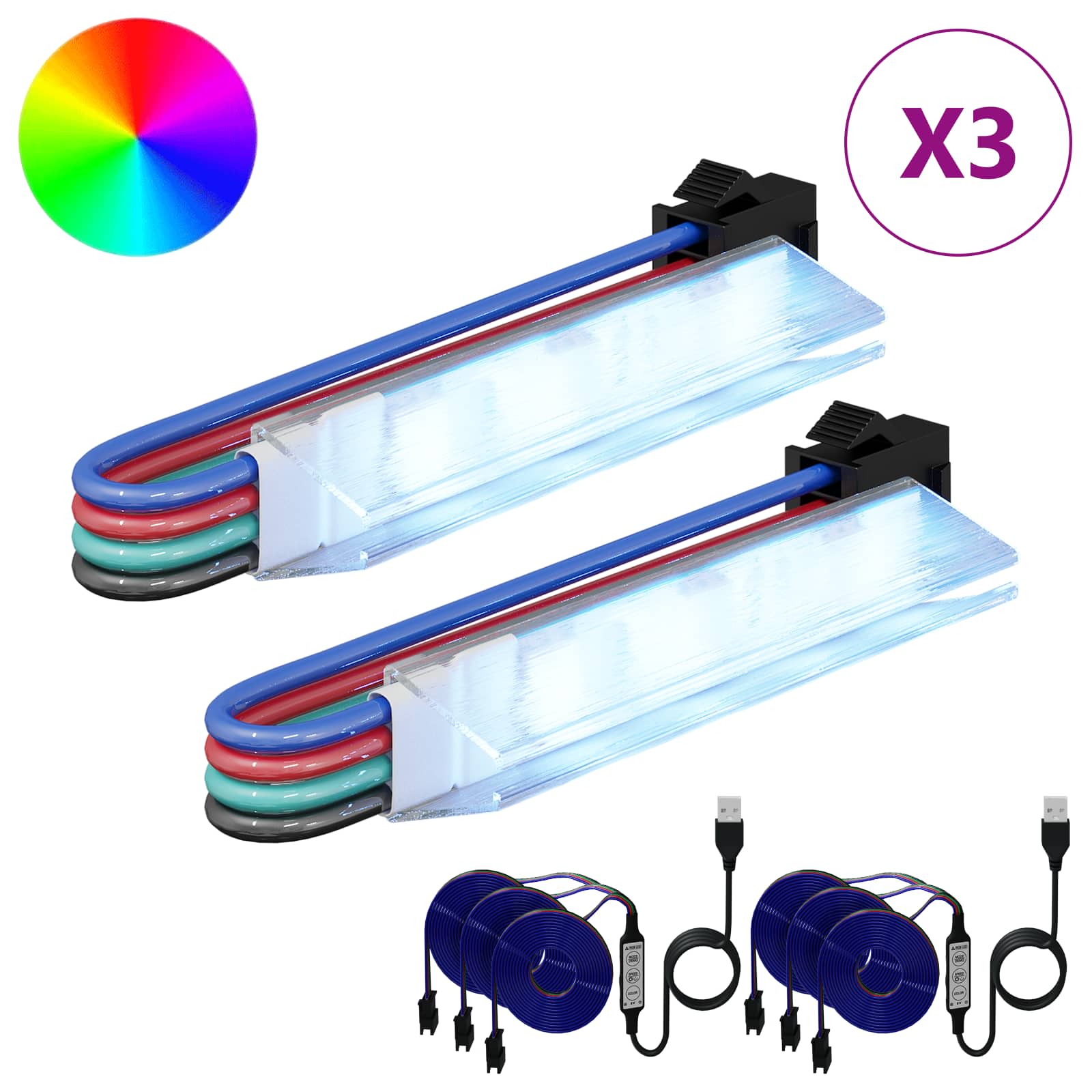 Striscia LED 2 pz Nero e Multicolore Rame e plastica