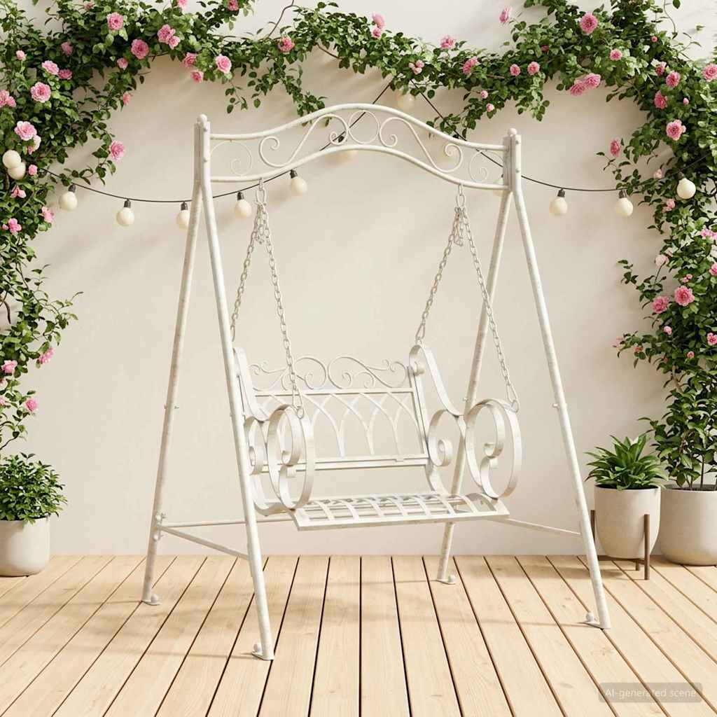 Panchina a Dondolo Acciaio 113 x 121,5 x 168 cm Bianco Antico