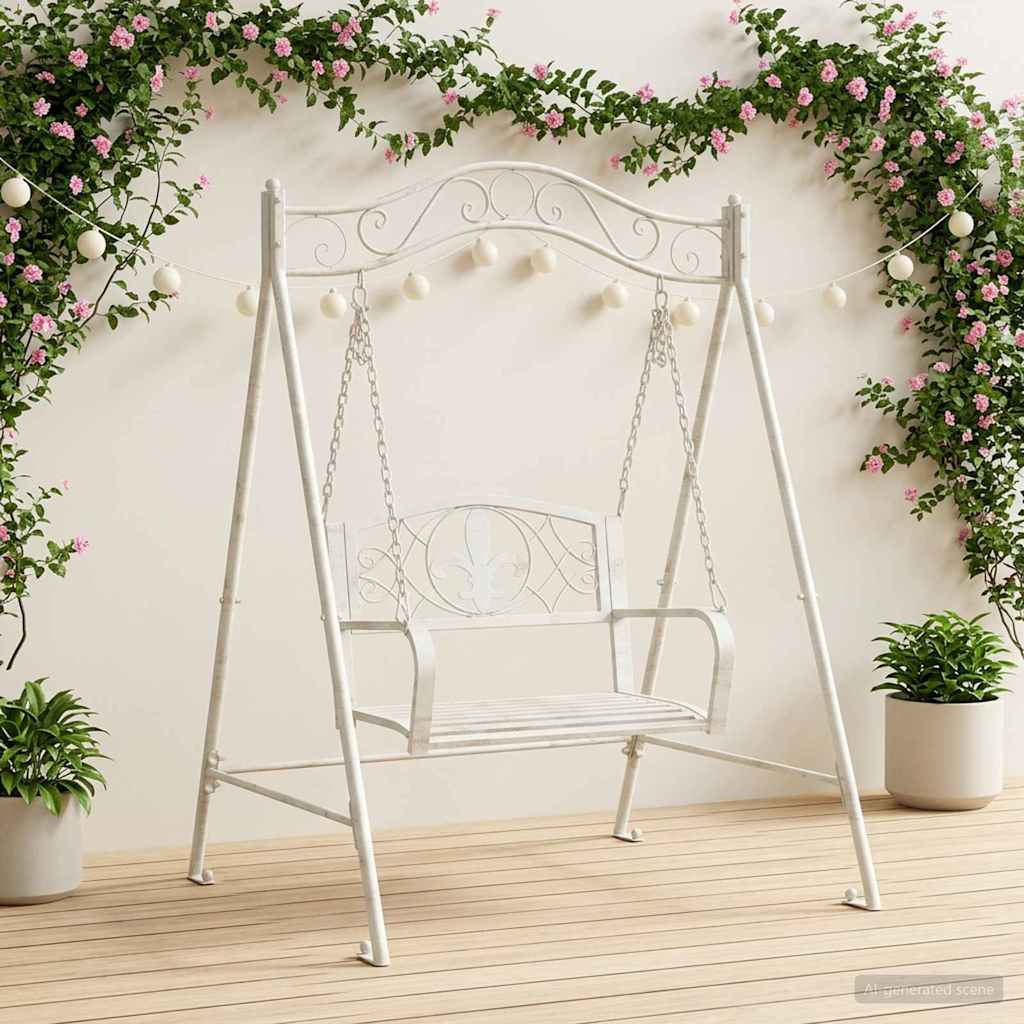 Panchina a Dondolo Acciaio 113 x 121,5 x 168 cm Bianco Antico