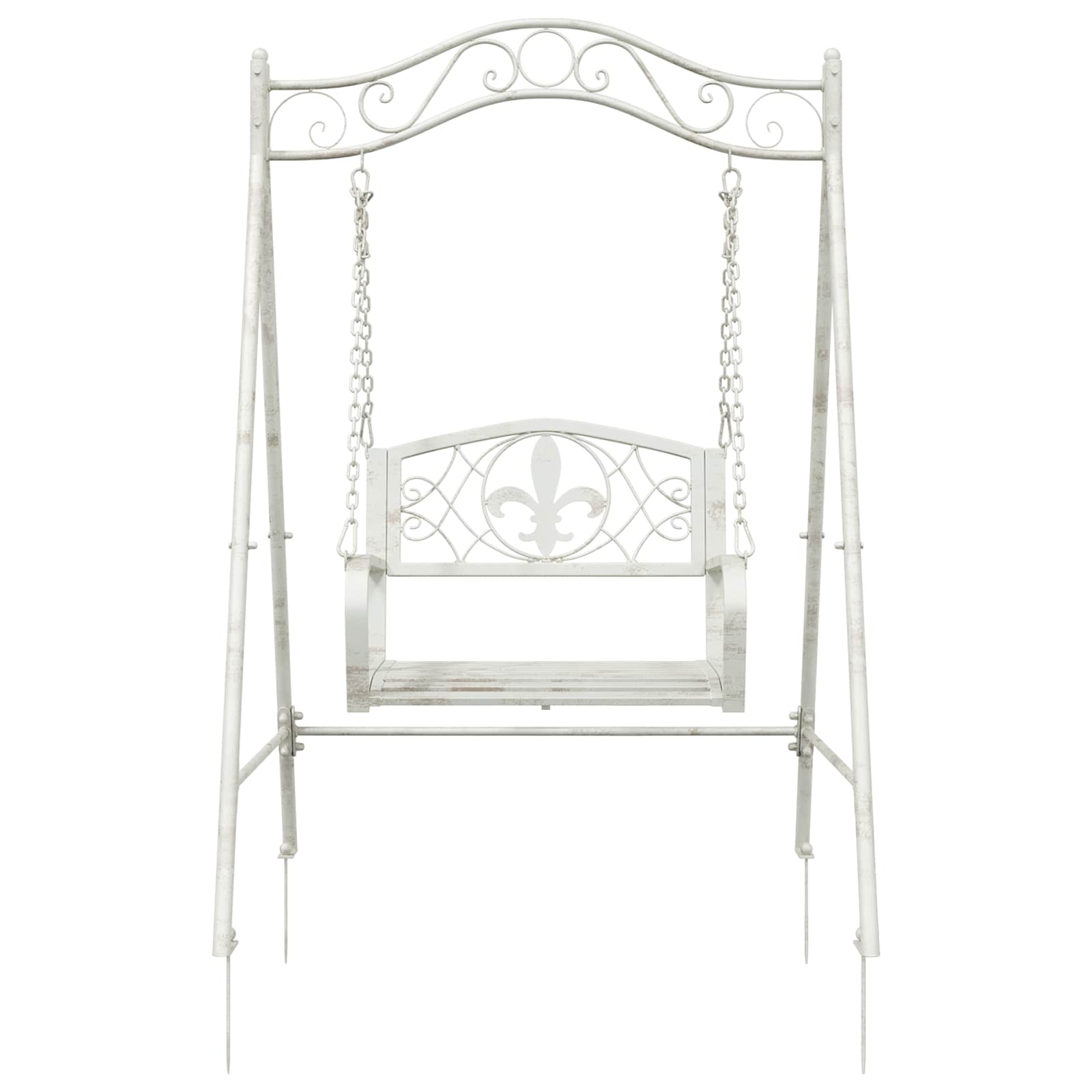 Panchina a Dondolo Acciaio 113 x 121,5 x 168 cm Bianco Antico
