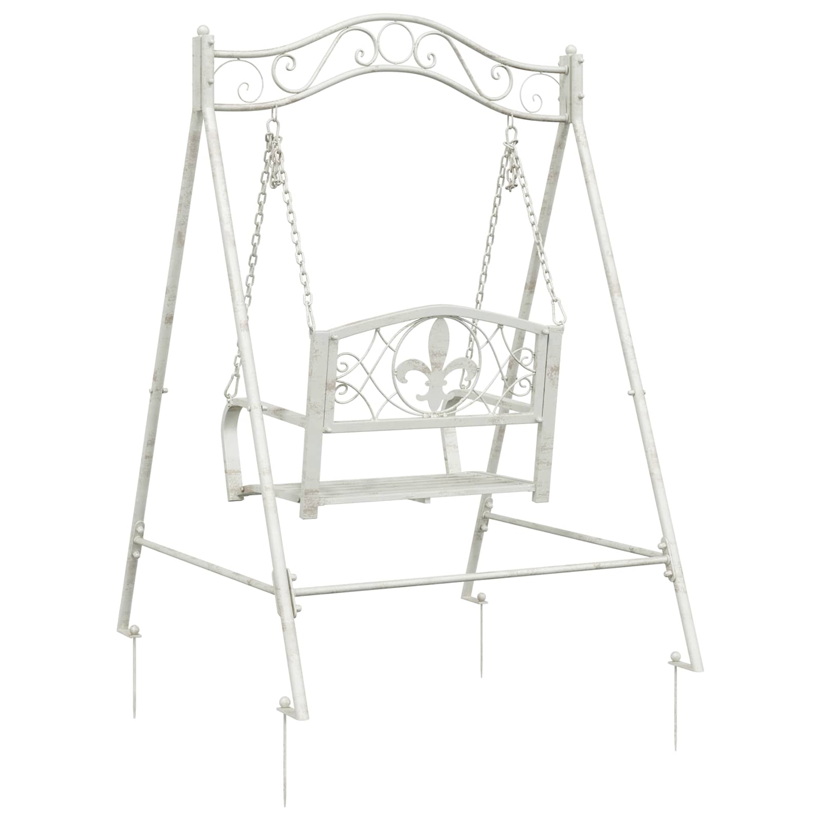 Panchina a Dondolo Acciaio 113 x 121,5 x 168 cm Bianco Antico