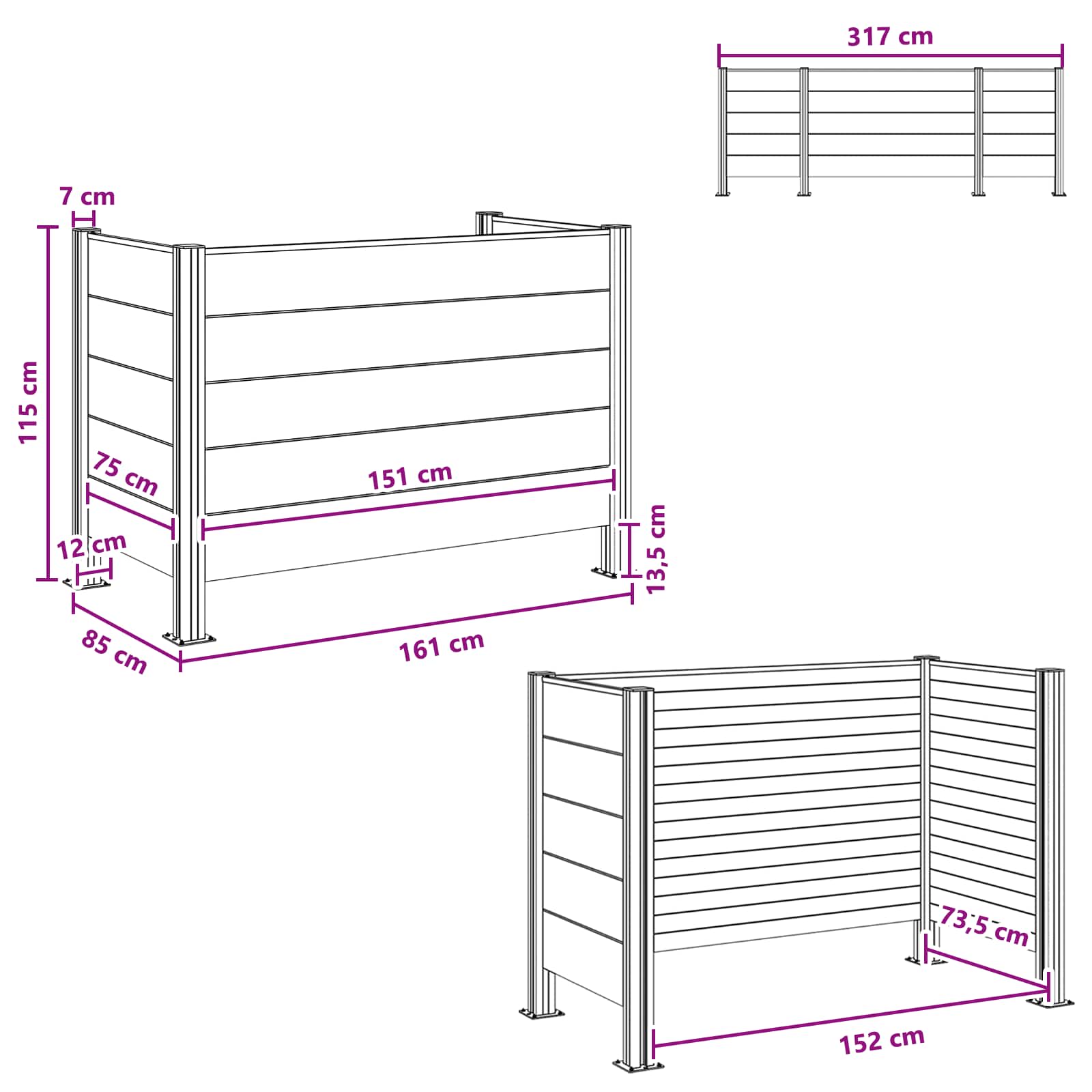 Recinzione Contenitore per Rifiuti Marrone 161 x 85 x 115 cm