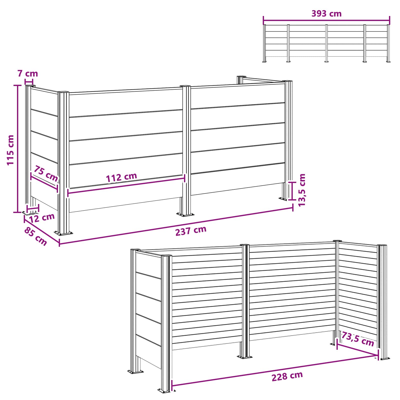 Recinzione Contenitore per Rifiuti Marrone 237 x 85 x 115 cm