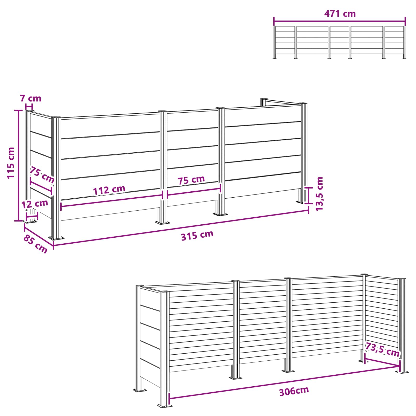 Recinzione Contenitore per Rifiuti Marrone 315 x 85 x 115 cm