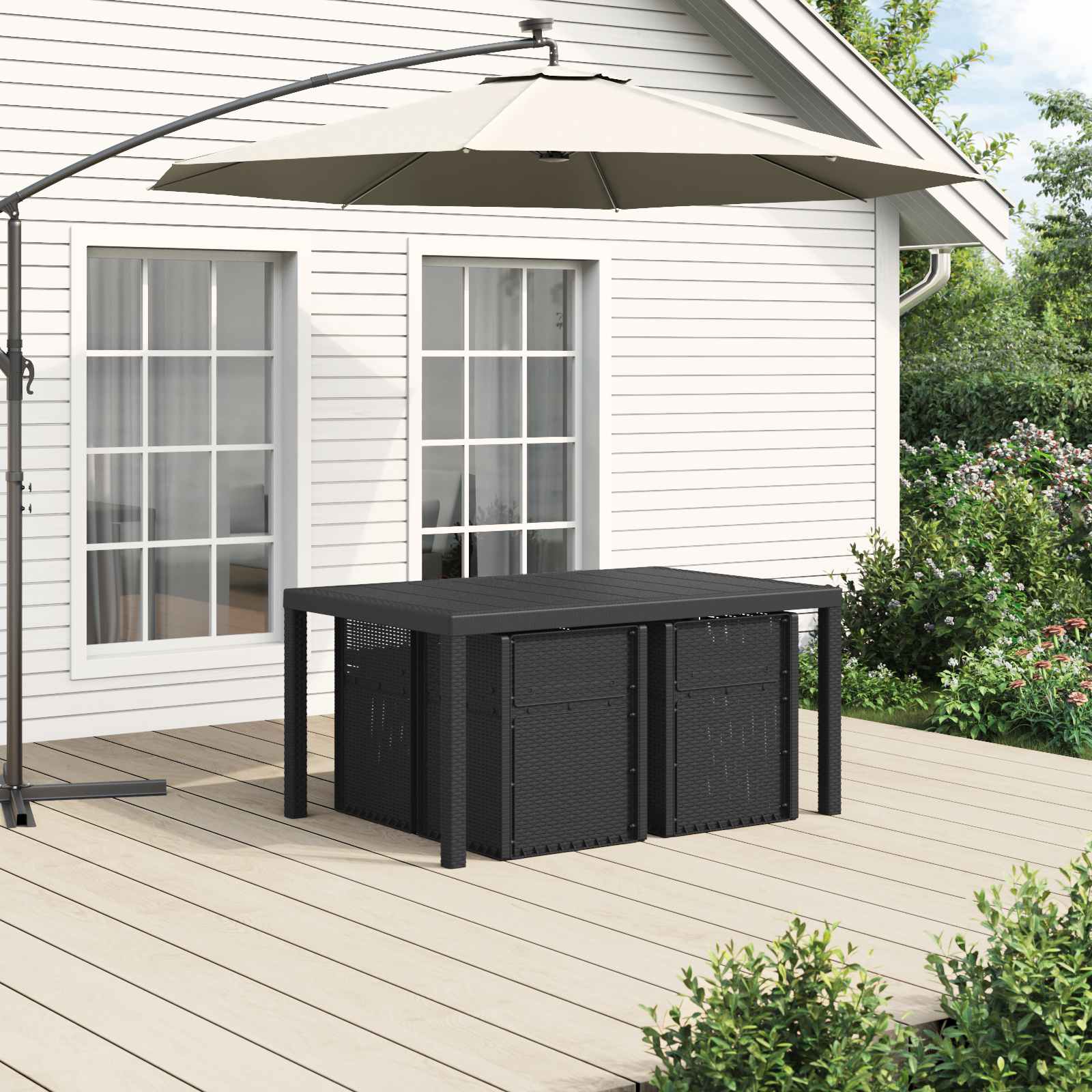 Set da Pranzo per Giardino 5 pz Antracite e Crema PP