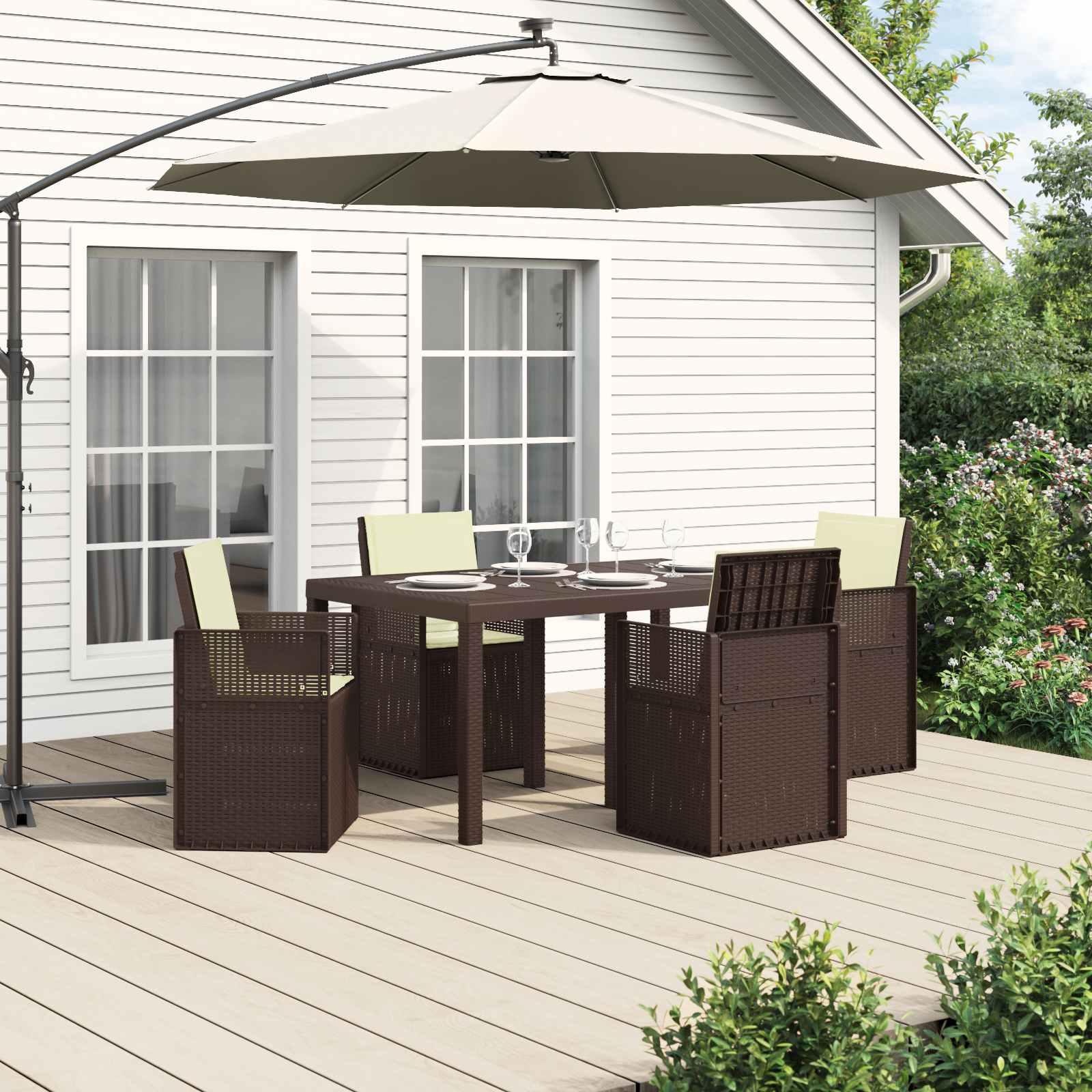 Set da Pranzo per Giardino 5 pz Marrone e Crema PP
