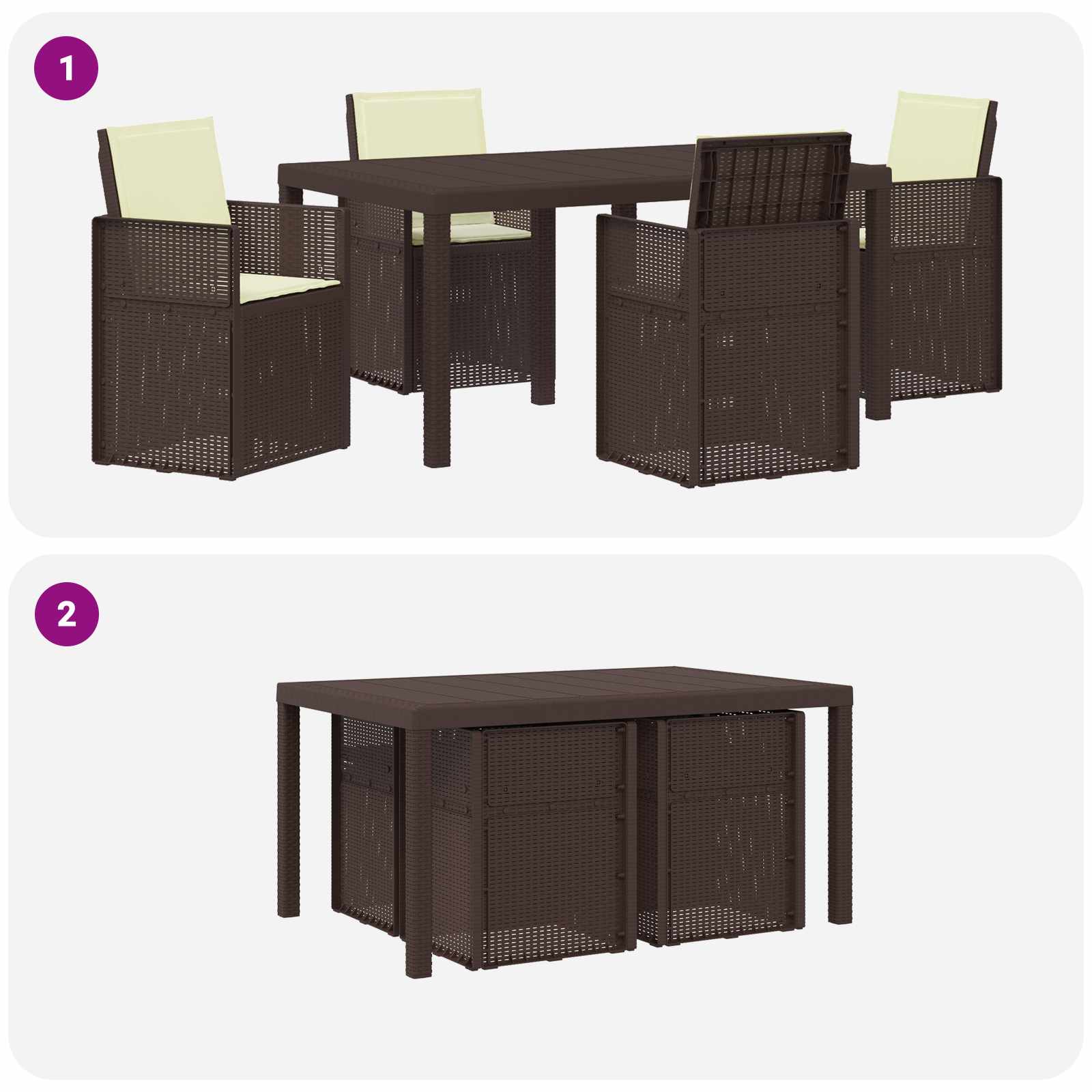 Set da Pranzo per Giardino 5 pz Marrone e Crema PP