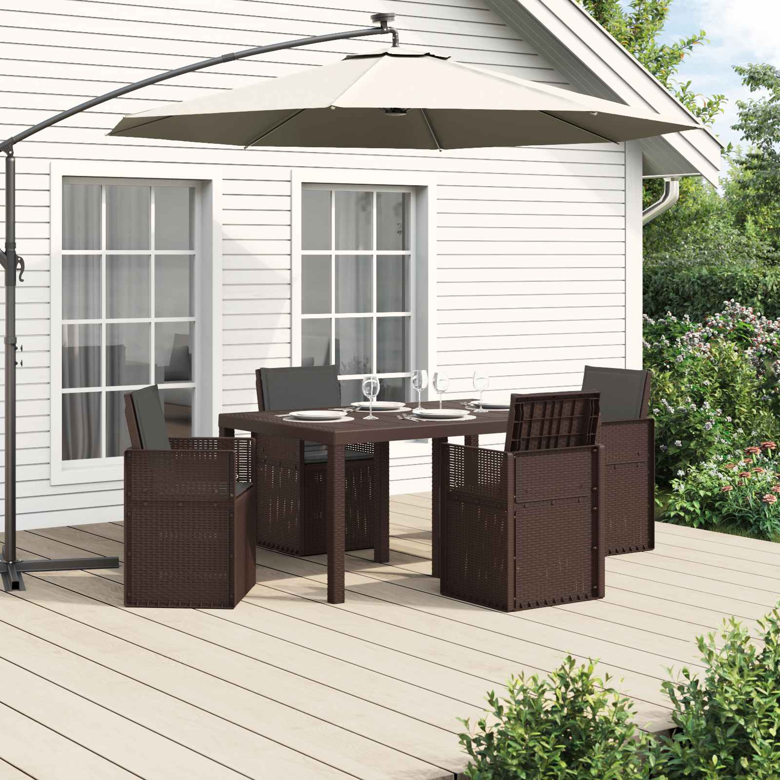 Set da Pranzo per Giardino 5 pz Marrone e Antracite PP