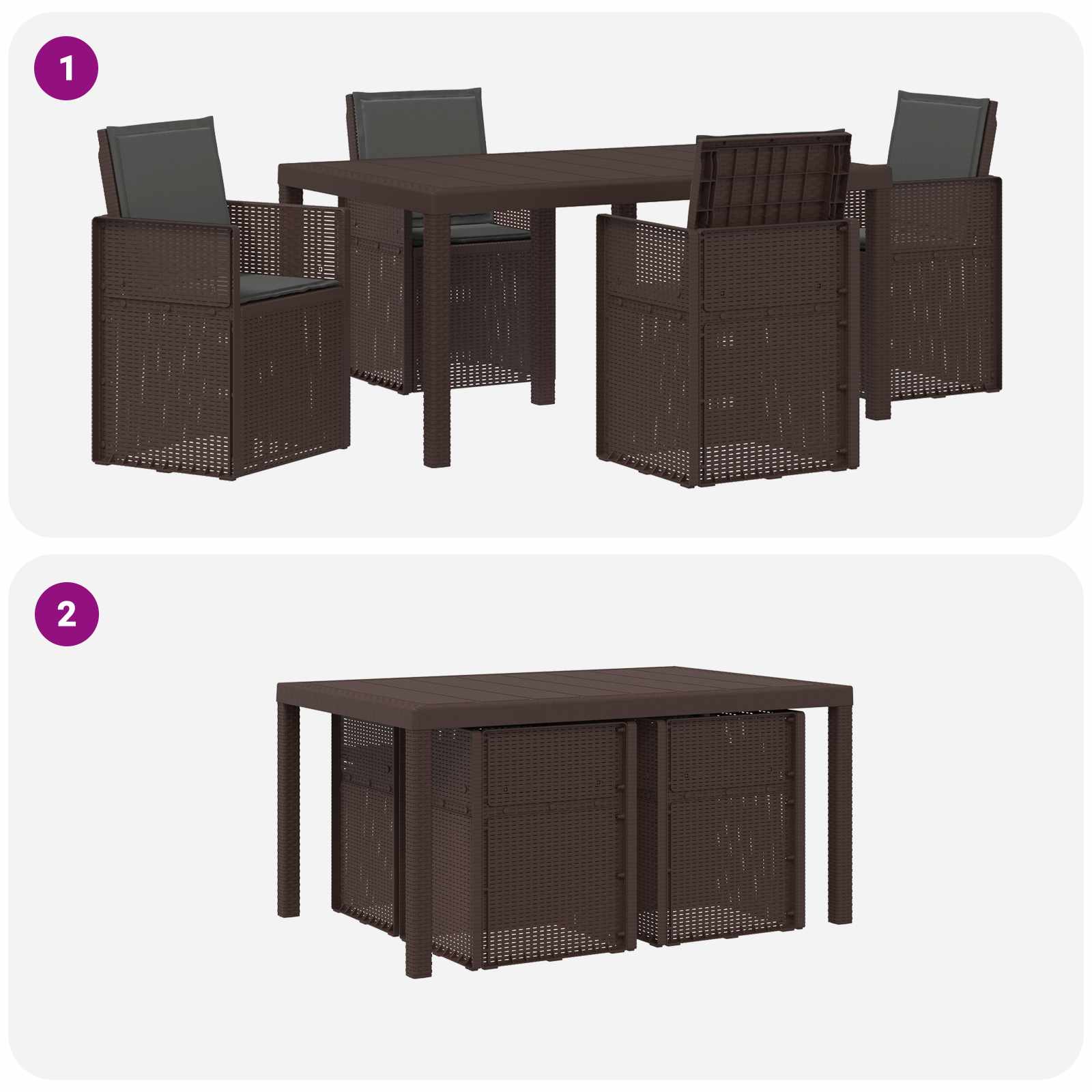 Set da Pranzo per Giardino 5 pz Marrone e Antracite PP