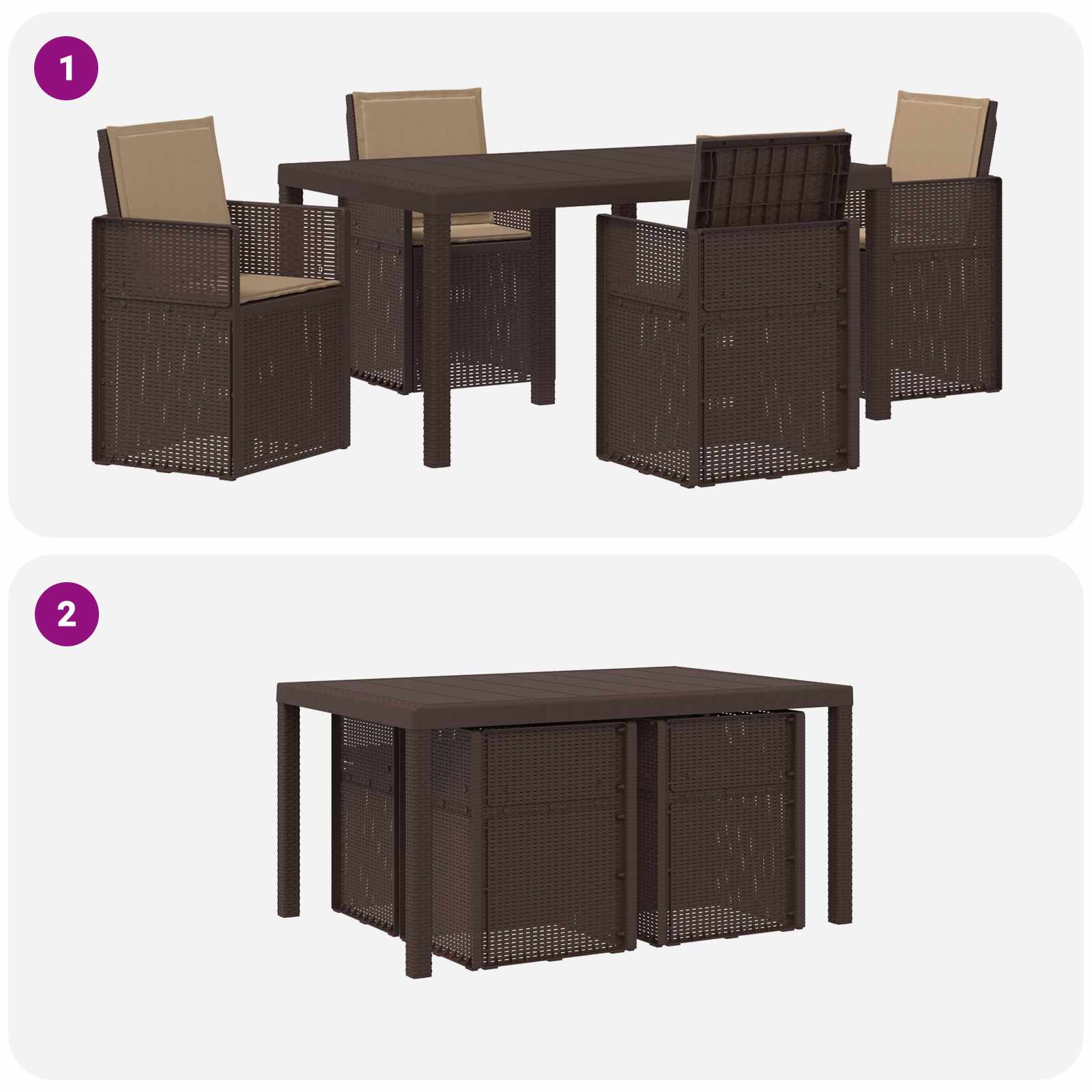 Set da Pranzo per Giardino 5 pz Marrone e Tortora PP