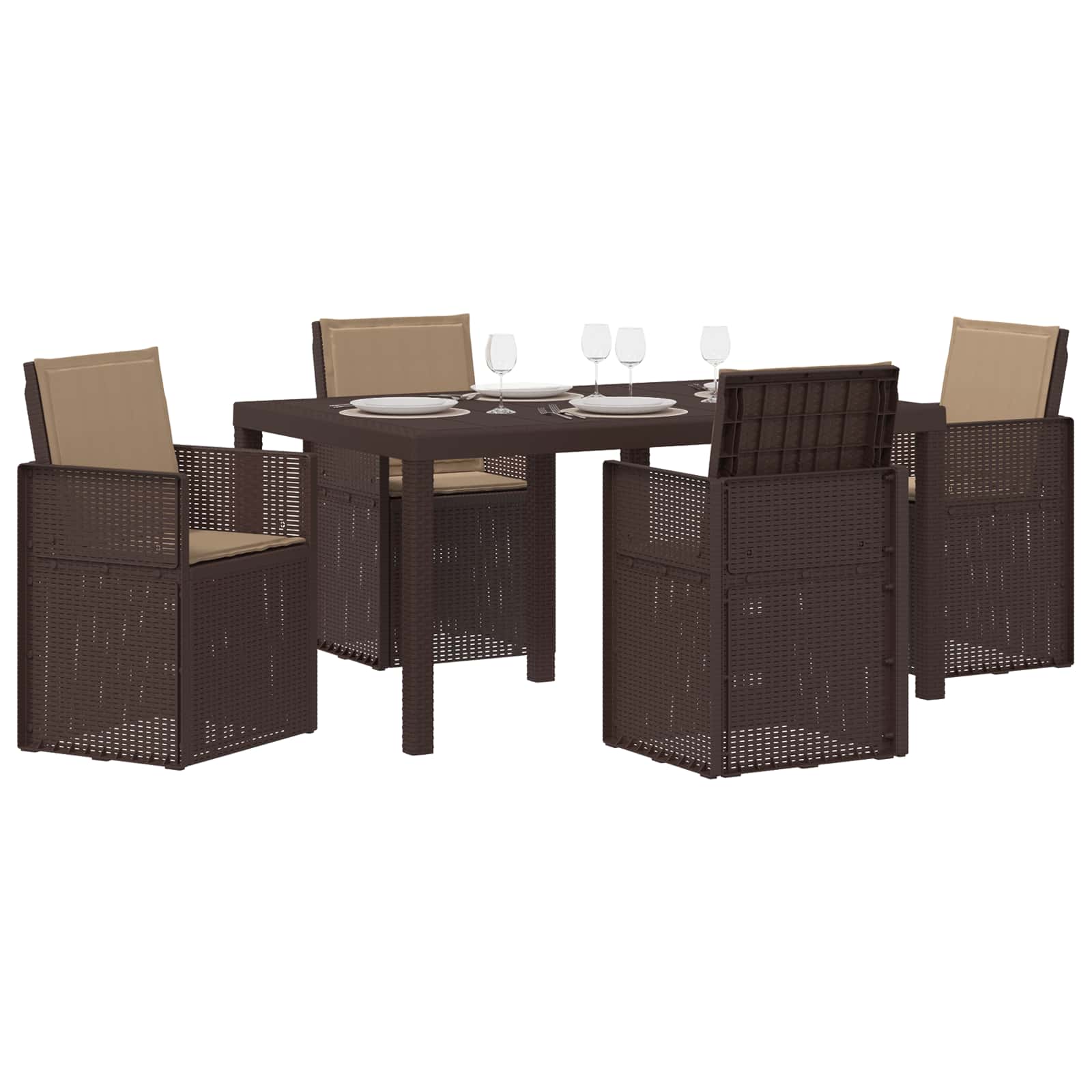 Set da Pranzo per Giardino 5 pz Marrone e Tortora PP